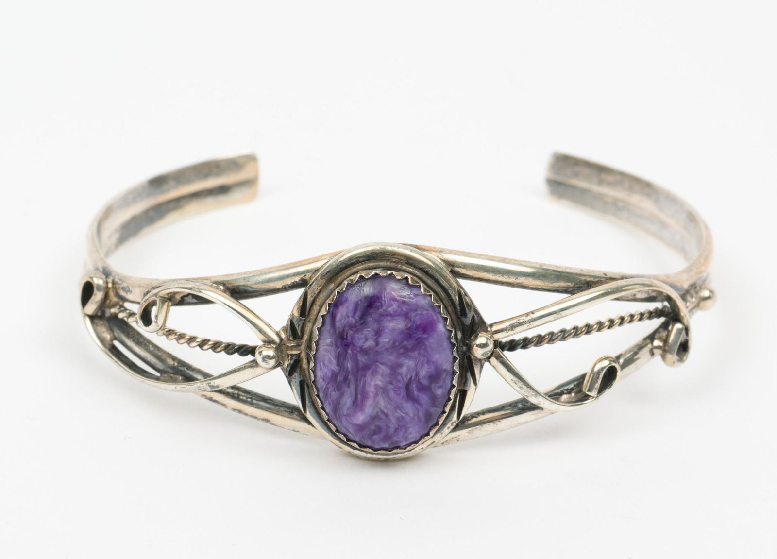 Sterling and Charoite Cuff Bracelet (1 of 3)