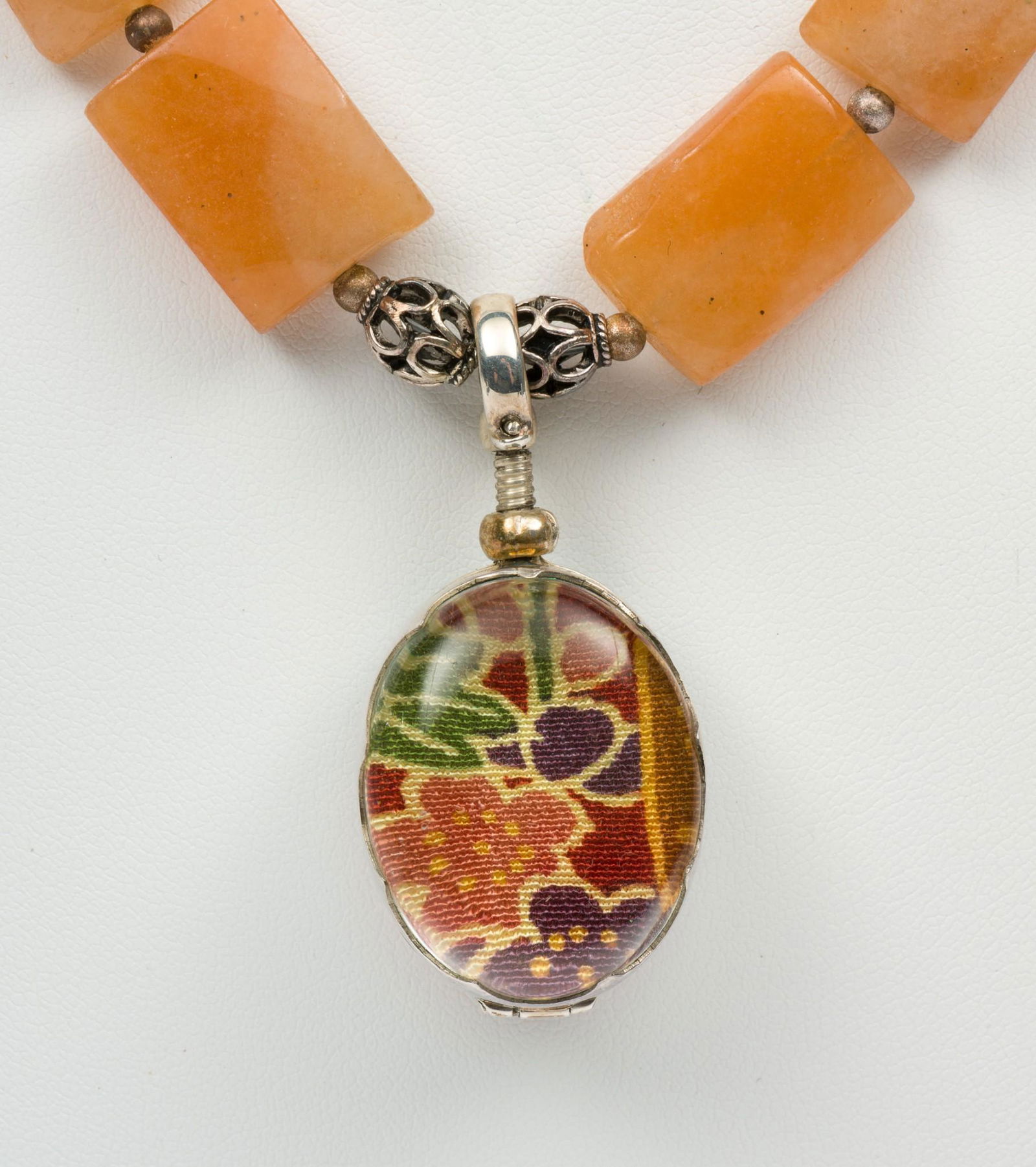 Sterling and Quartz Bead Necklace with Handmade Pendant (1 of 4)