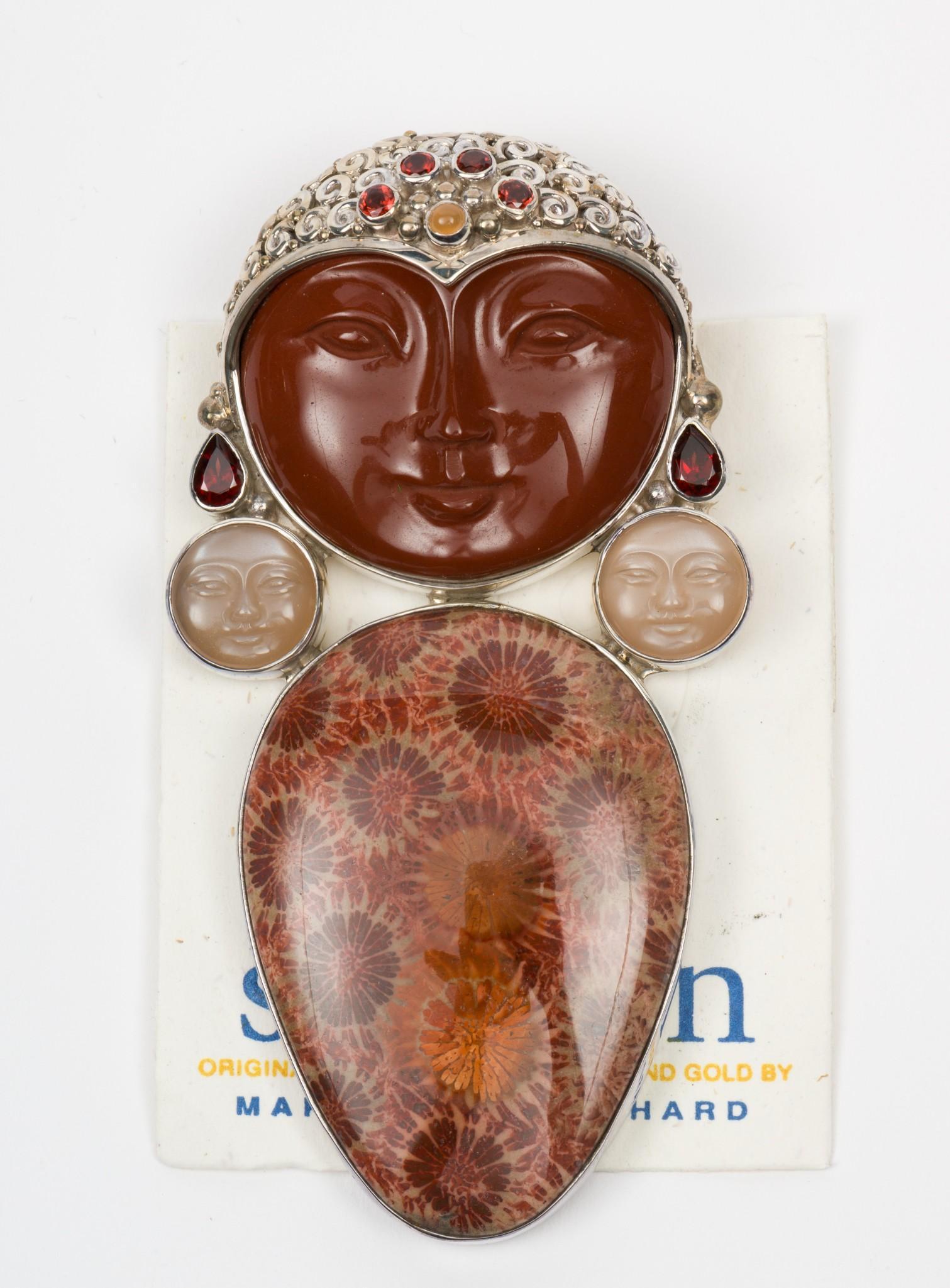 3-1/2" Long Sajen Carved Moonface Pendant (1 of 2)