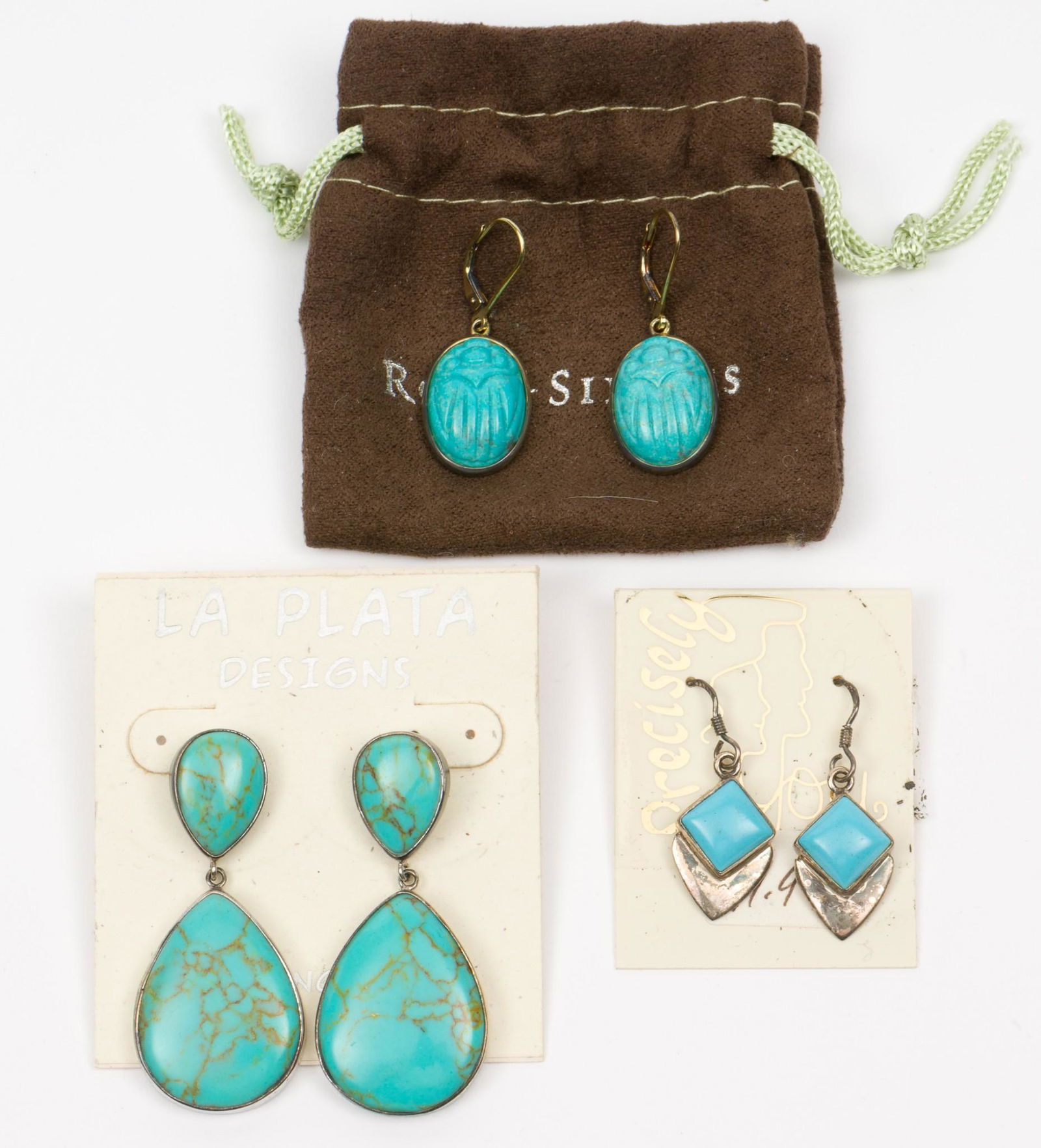 3 Pairs Sterling Turquoise Earrings incl Ross Simons and La Plata Designs (1 of 5)