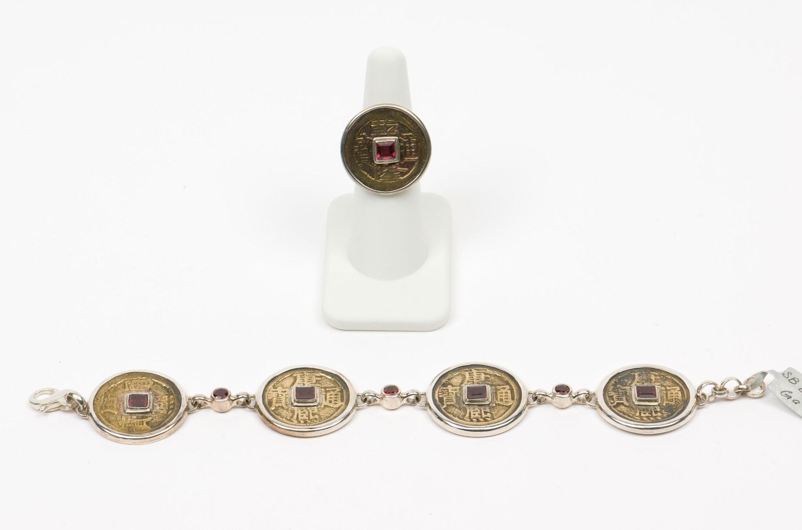 Sterling and Garnet Chinese Coin Ring and Bracelet (1 of 7)