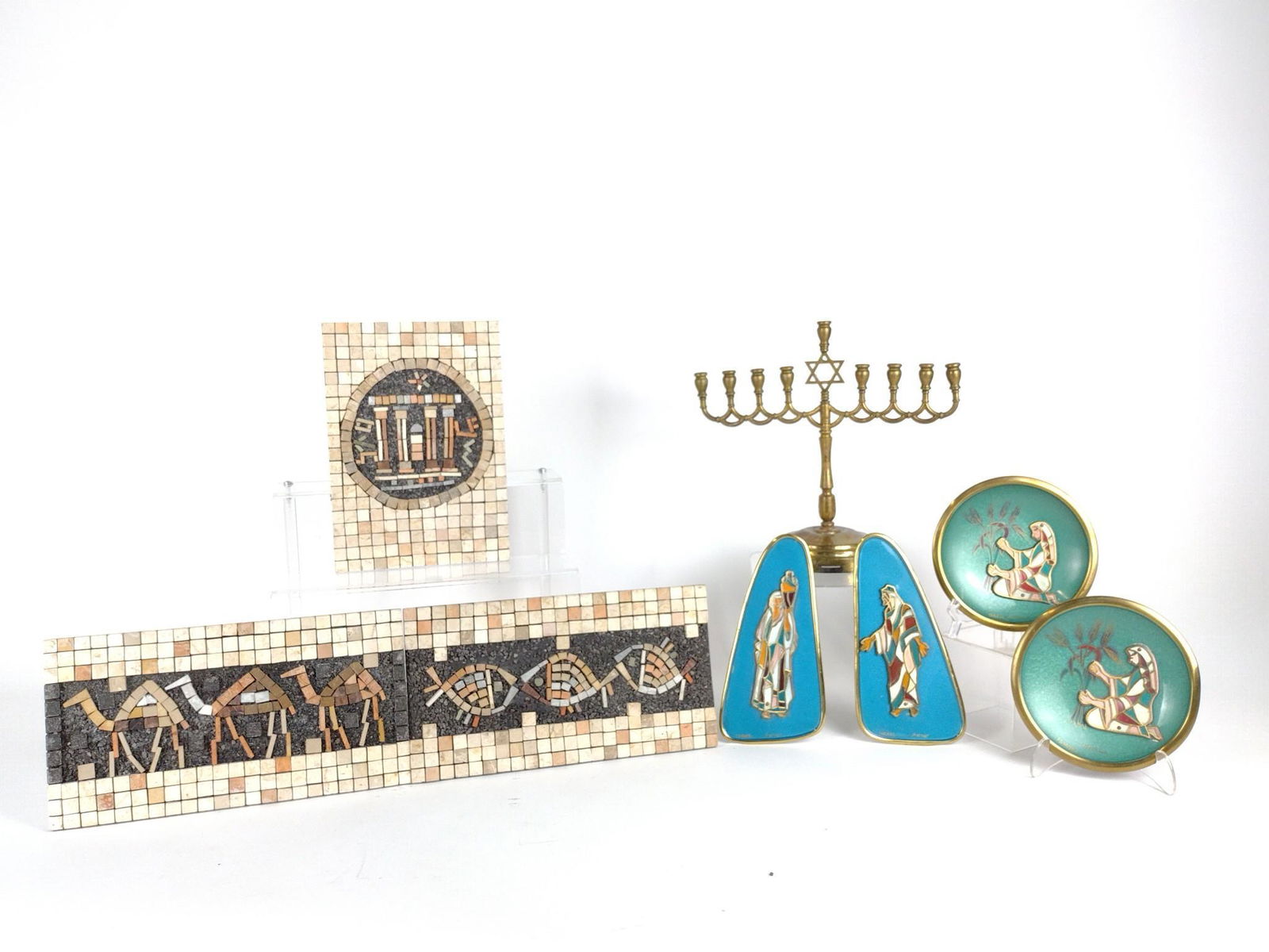 8 Pcs Judaica Incl Enameled Hangings (1 of 9)