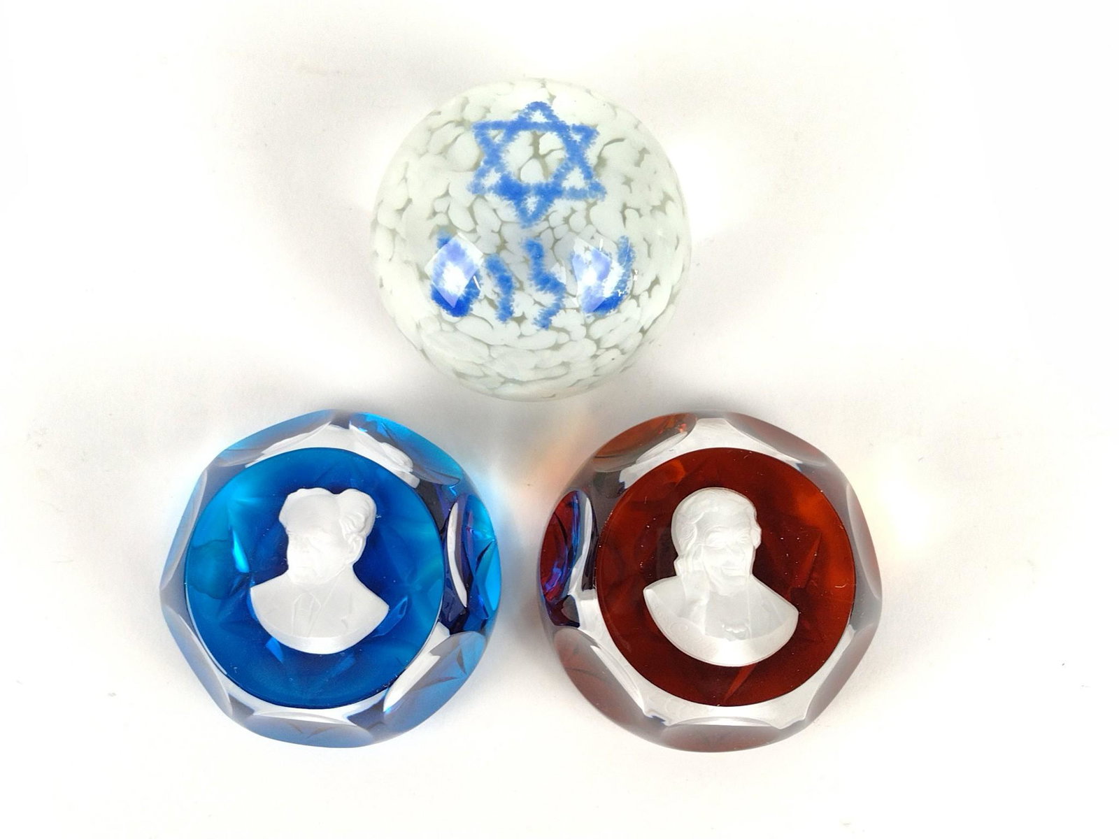 3 Glass Paperweights incl Crystal and Albert: Includes two Crystal and Albert paperweights made in France. 1-1/4" to 2" high x 2-1-2" to 3" diameter. DP. IMPORTANT: Before bidding, please read the terms and conditions. When you registered for the