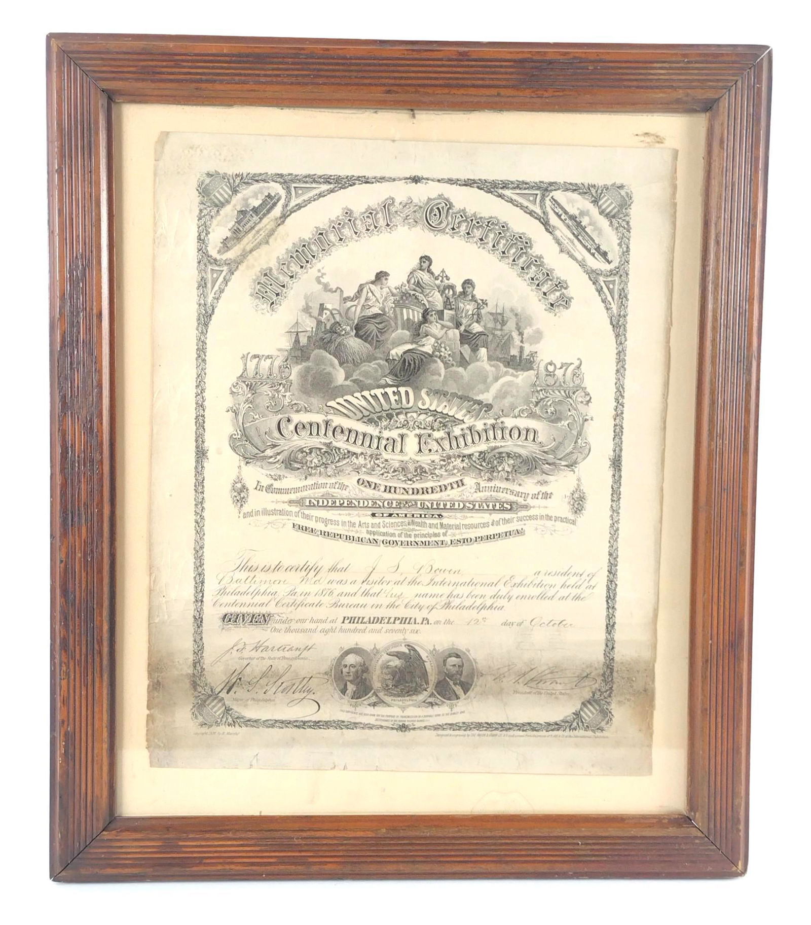 1876 Centennial Exhibition Certificate (1 of 3)