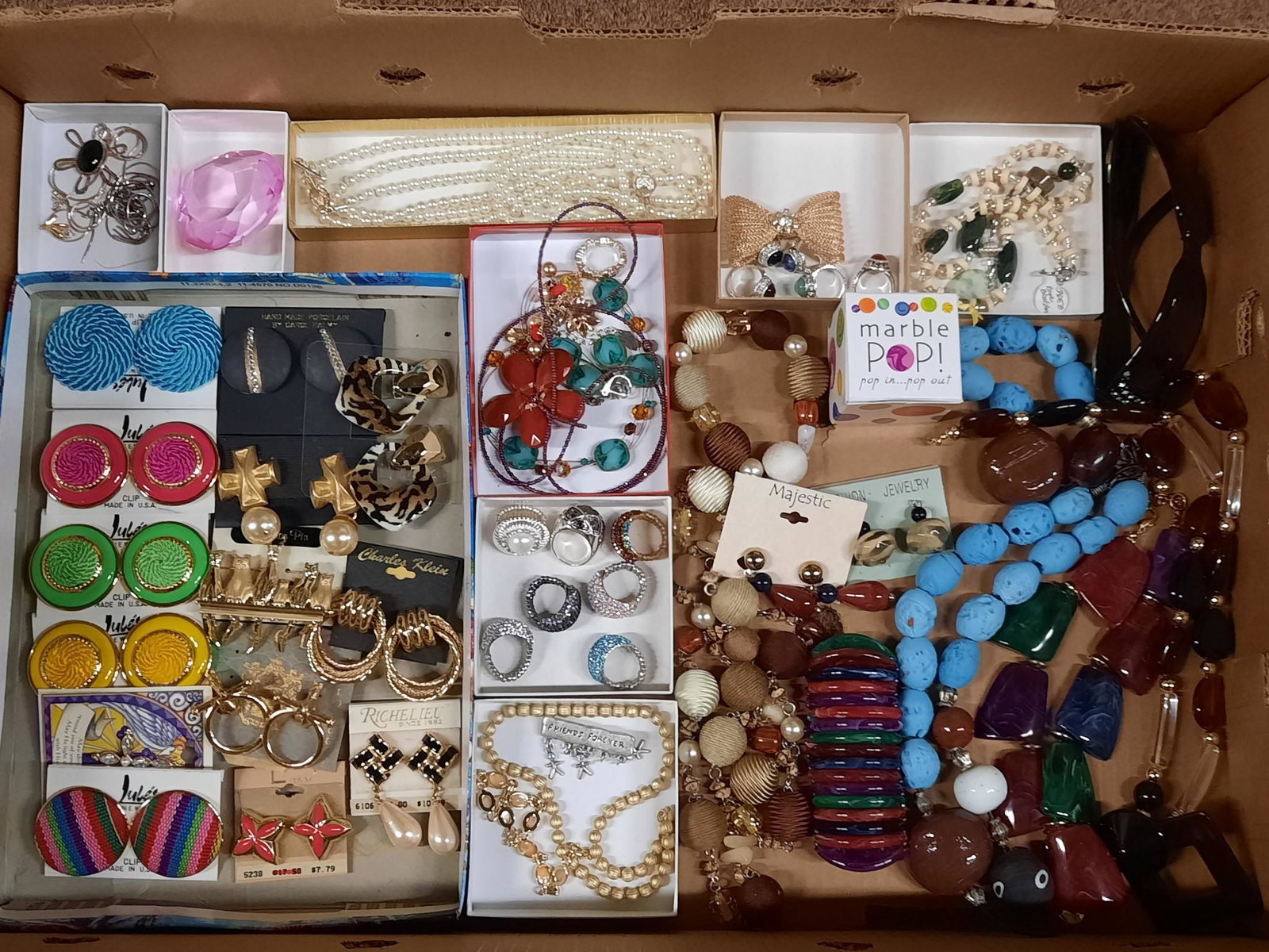 Large Lot of Costume Jewelry Incl Earrings: Also includes rings, necklaces, and sunglasses. RM IMPORTANT: Before bidding, please read the terms and conditions. When you registered for the auction you agreed to these terms and will be required t