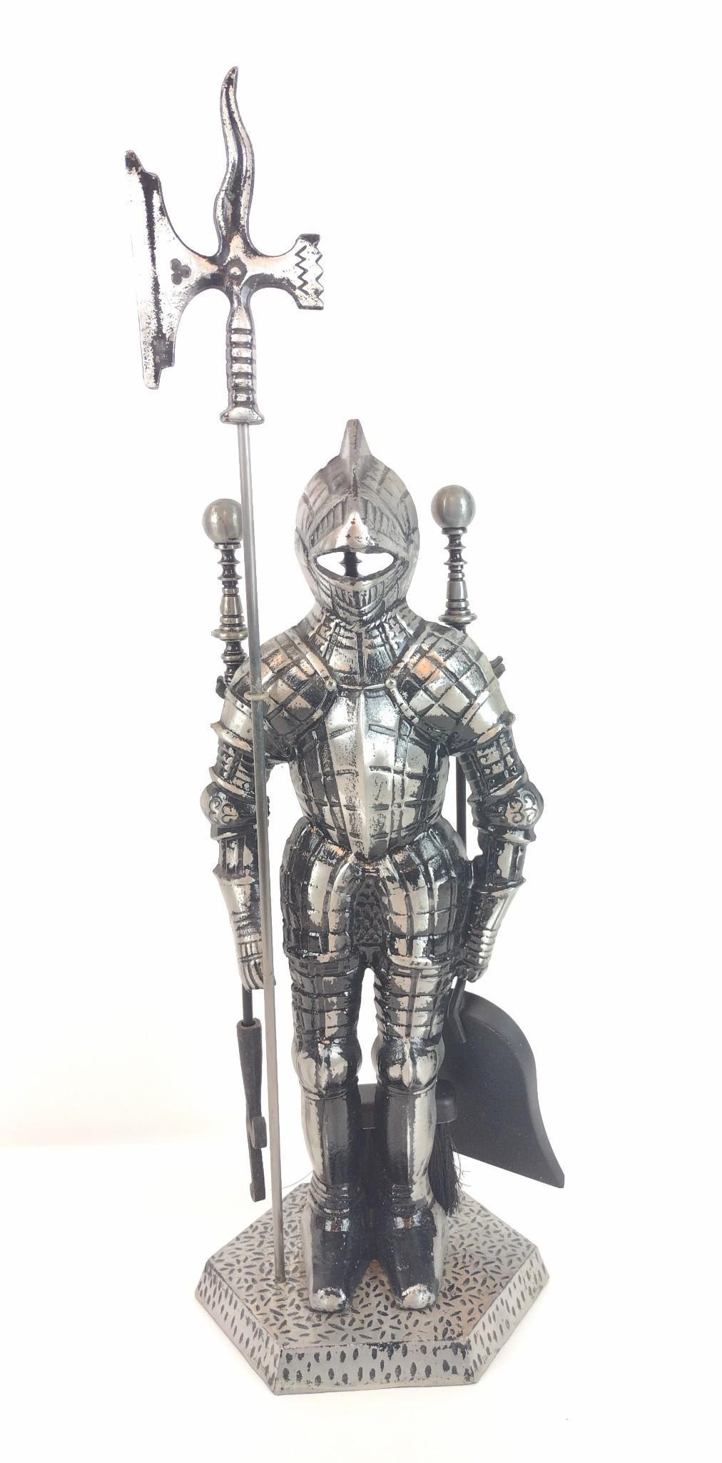 Suit of Armor Fireplace Set: 30-1/2" high x 10" wide. RM IMPORTANT: Before bidding, please read the terms and conditions. When you registered for the auction you agreed to these terms and will be required to comply with them.