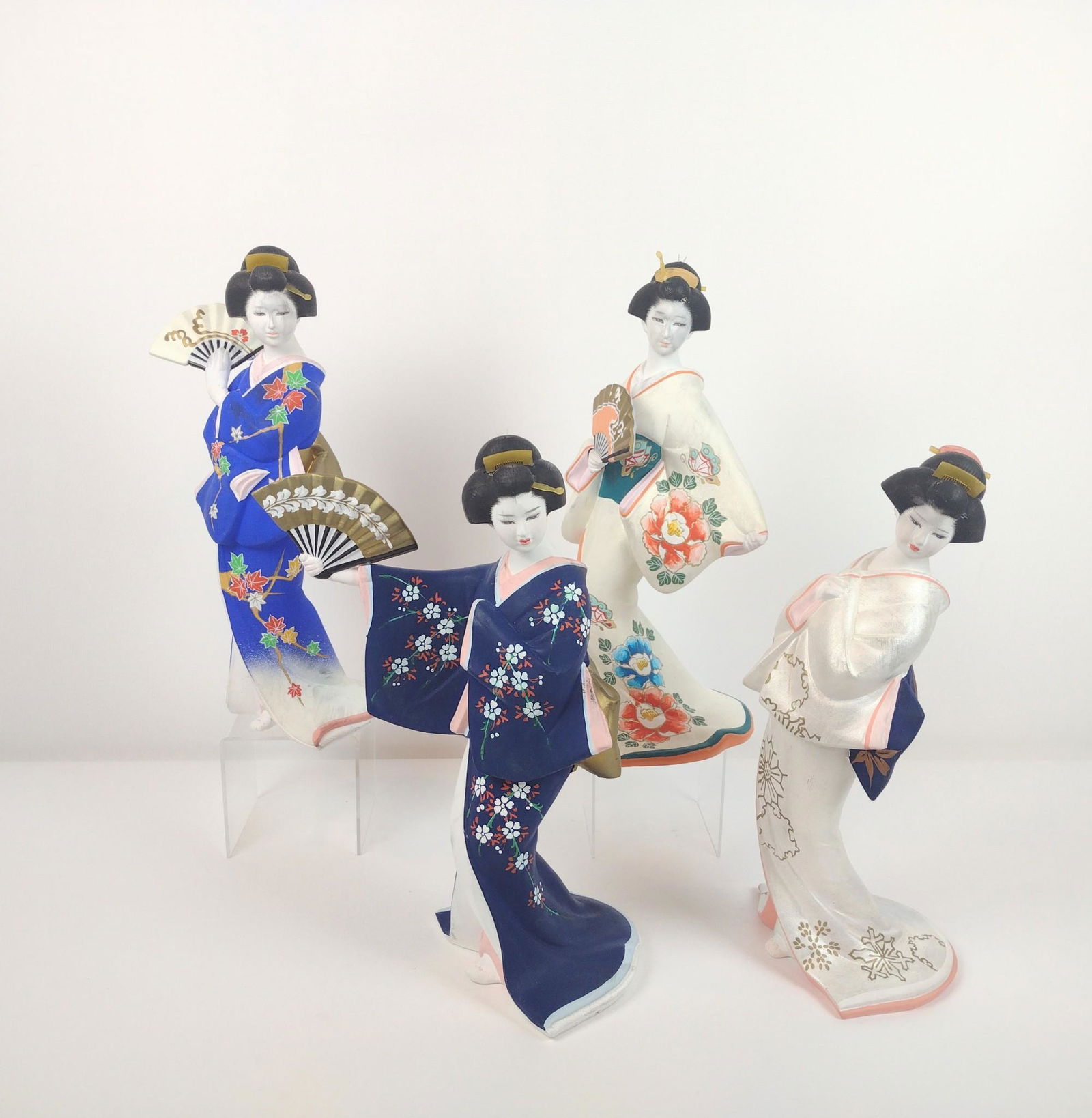 4 Maidens of Shiki Ori Ori Hakata Ltd Ed Bisque Dolls: 14-1/4" to 14-1/2" high x 6-1/2" to 10" wide RM IMPORTANT: Before bidding, please read the terms and conditions. When you registered for the auction you agreed to these terms and will be required to c