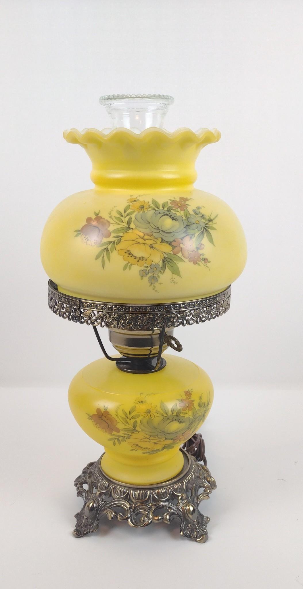 Yellow Floral Gone with the Wind Lamp: Working. 17" high x 8" diameter. RM IMPORTANT: Before bidding, please read the terms and conditions. When you registered for the auction you agreed to these terms and will be required to comply with t