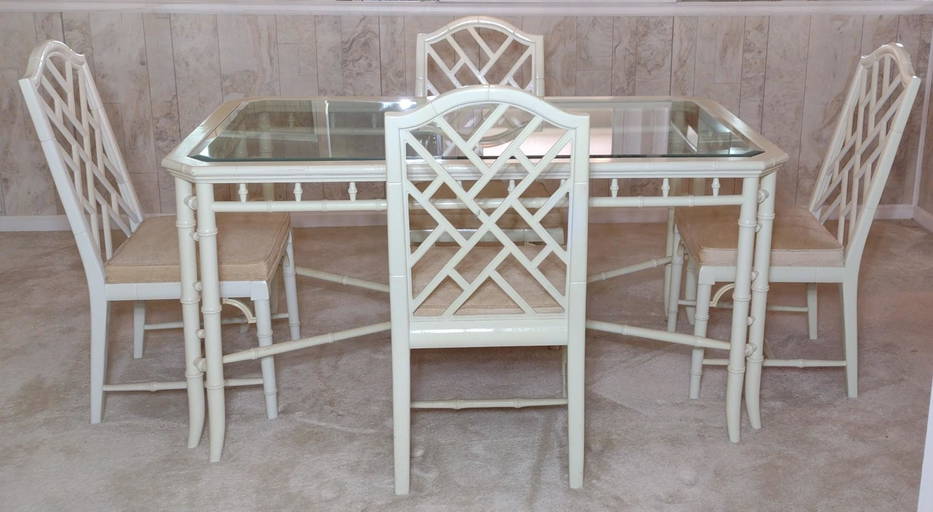 5 Pc Century Furniture Co. Glass Top Dining Table & Chair Set