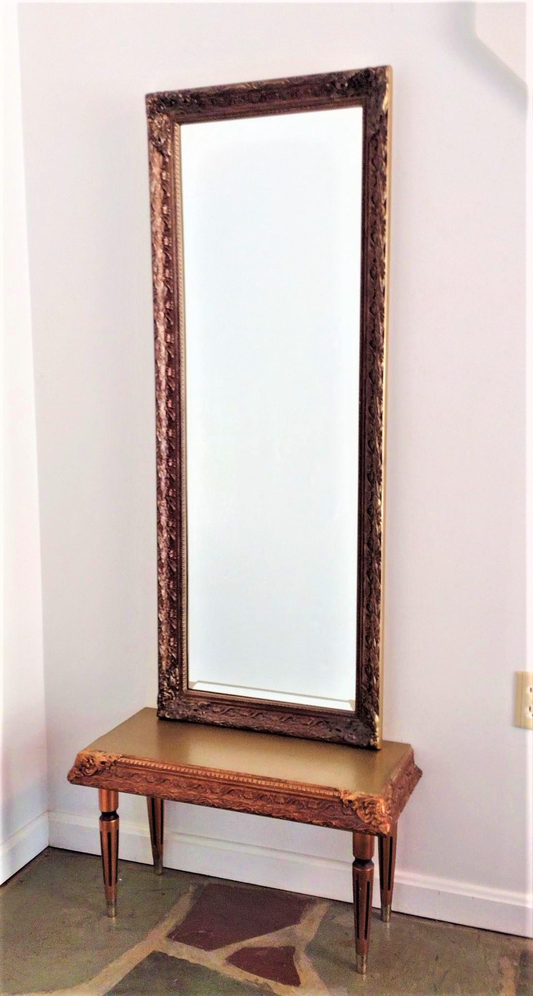 Mirror With Pedestal: Mirror 52" high x 20" wide. Pedestal 26-1/2" wide X 11" deep X 15" high. No manufactures name found. MG. IMPORTANT: Before bidding, please read the terms and conditions. When you registered for the au