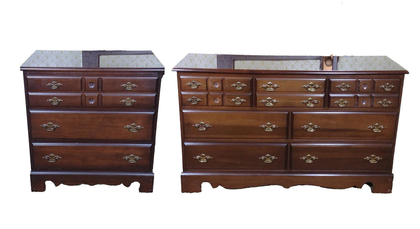 Dresser & Night Stand: Dresser 52" wide X 17" deep X 32" high. Night Stand 29-1/2" wide X 17" deep X 31" high. No manufactures name found. MG. IMPORTANT: Before bidding, please read the terms and conditions. When you regist