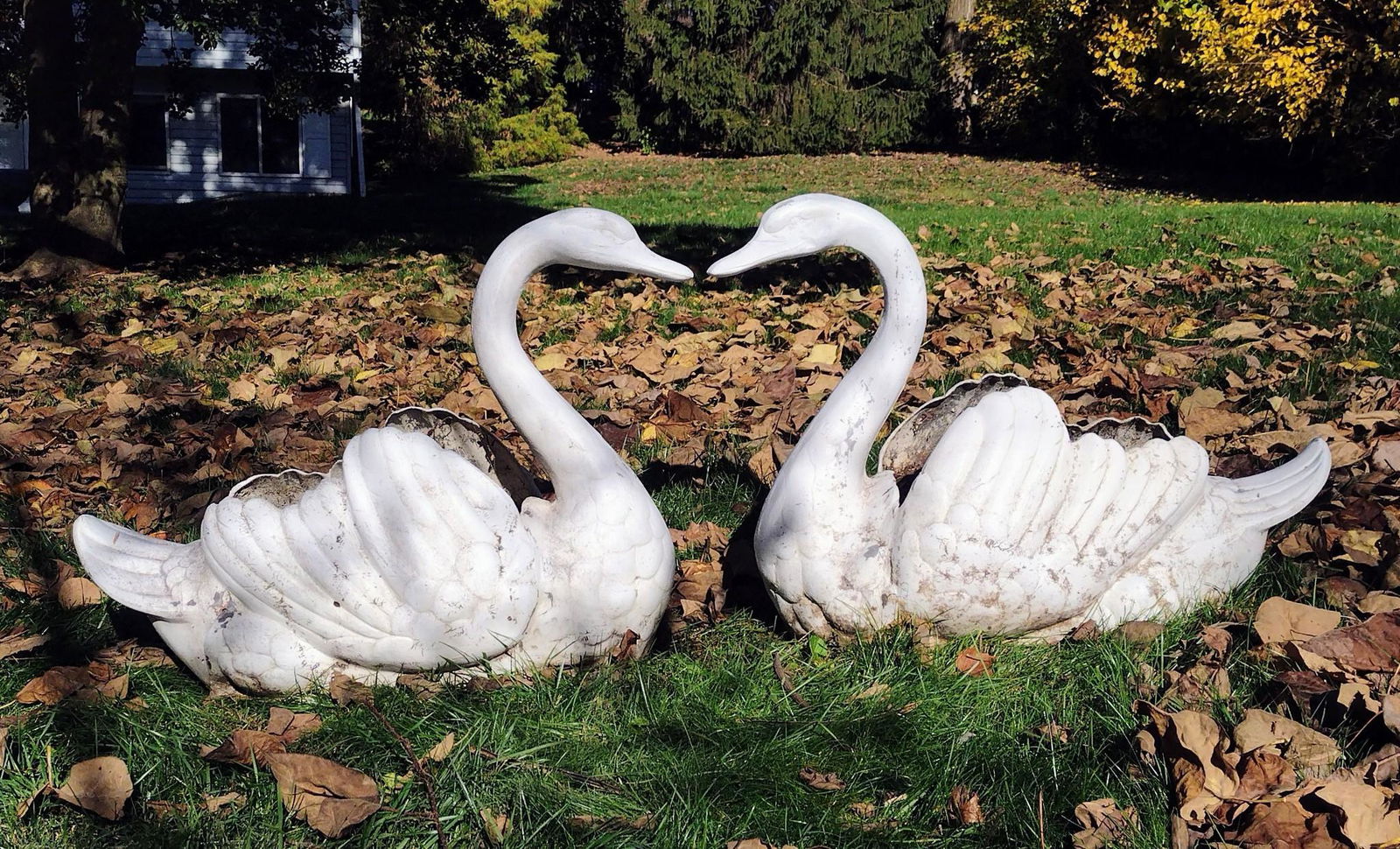 Pair Of Cast Aluminum Swan Planters (1 of 6)