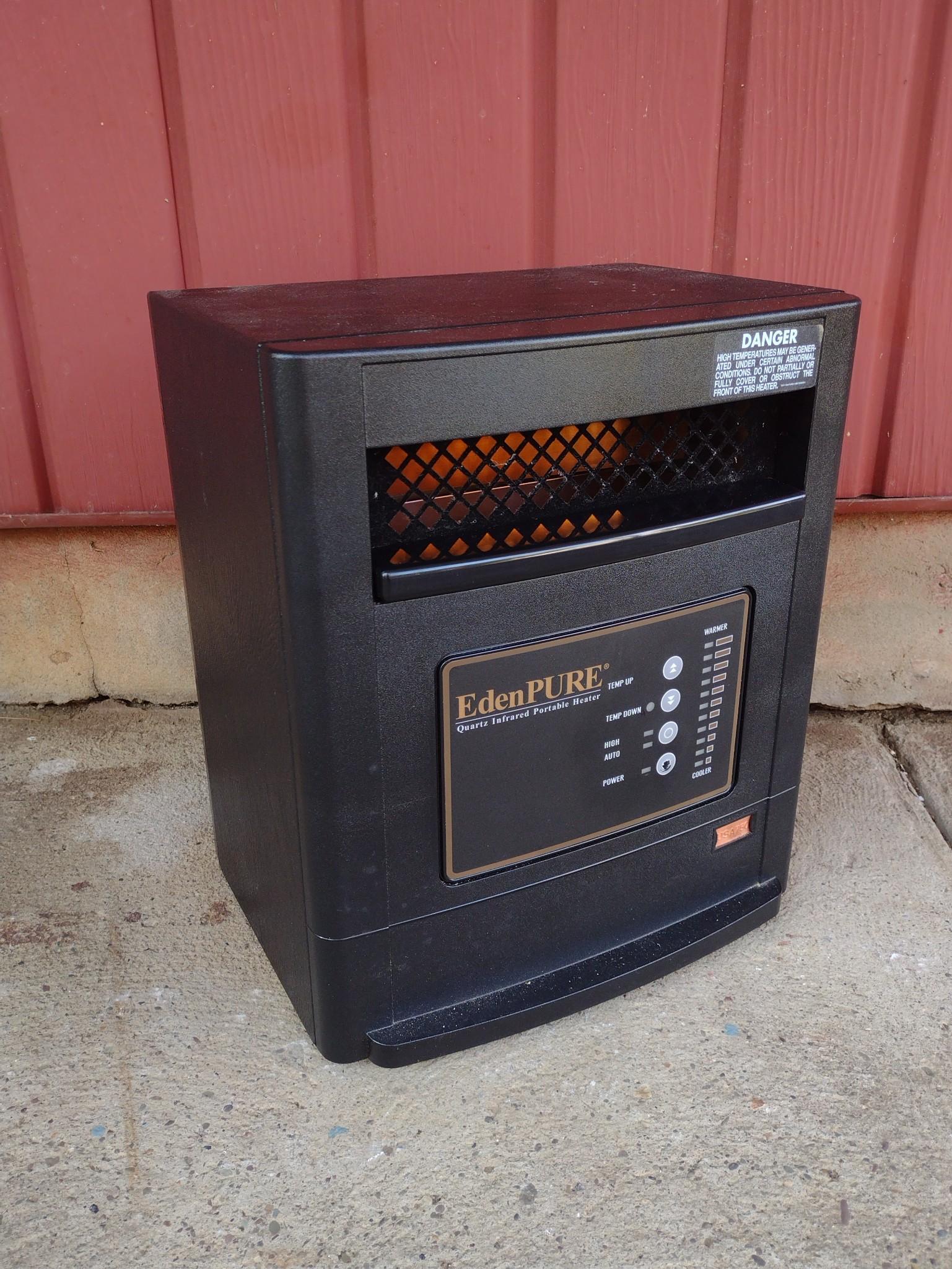 Eden Pure USA750 Heater: Working. 13" wide X 9-1/2" deep X 15-1/2" high. MG IMPORTANT: Before bidding, please read the terms and conditions. When you registered for the auction you agreed to these terms and will be required t
