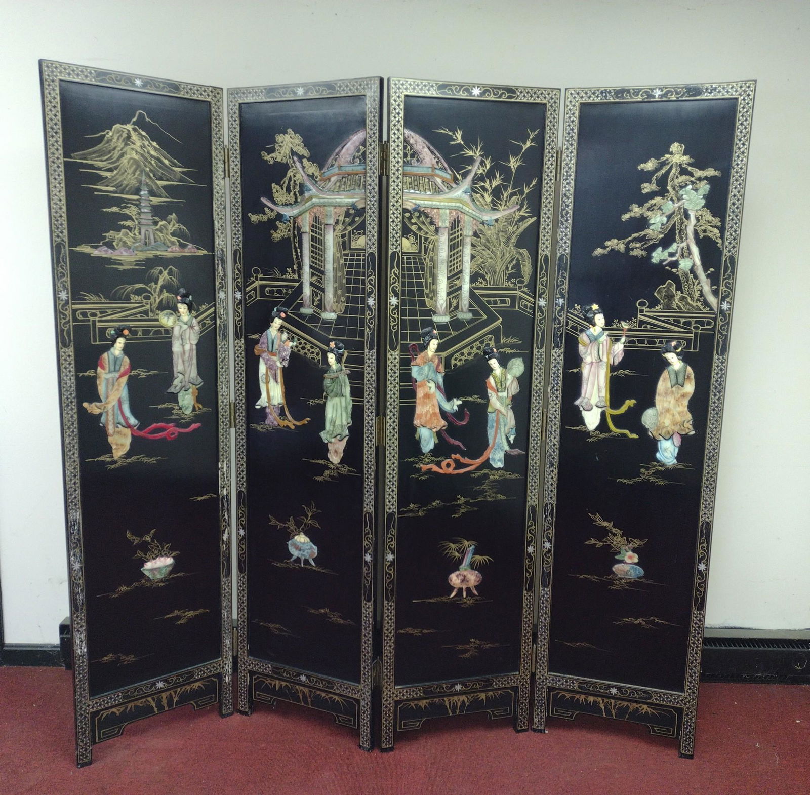 Four Panel Room Screen with Hardstone (1 of 6)