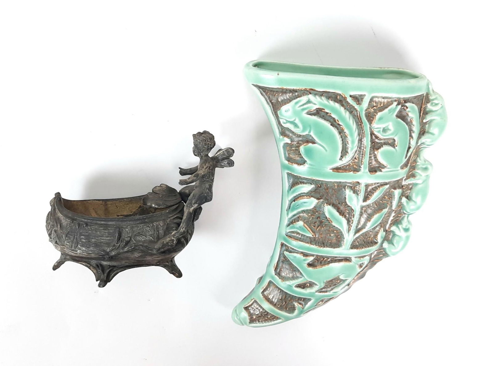 Burleigh Ware Animal Wall Pocket and Cast Metal Fairy Dish (1 of 7)