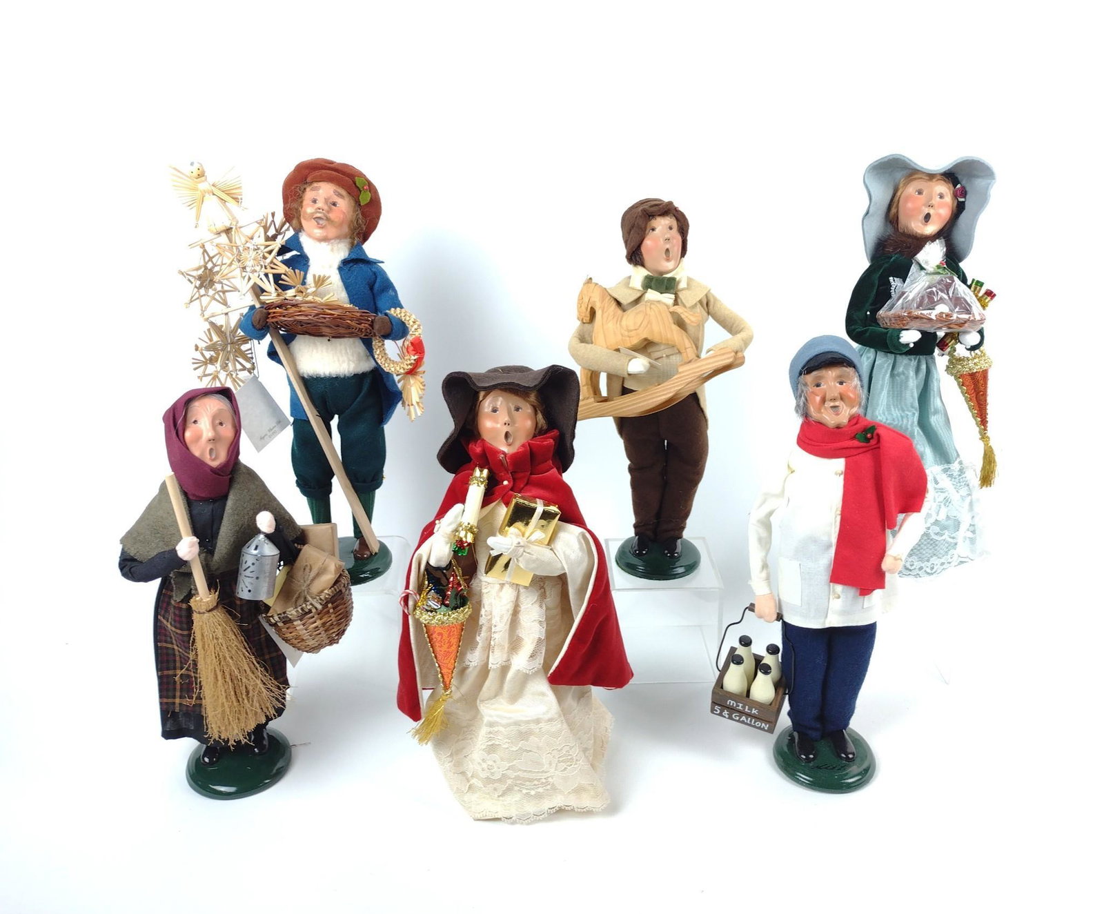 6 Byers Choice Carolers Incl Christmas Witch: 12-1/4" high - 13-1/2". RM IMPORTANT: Before bidding, please read the terms and conditions. When you registered for the auction you agreed to these terms and will be required to comply with them.