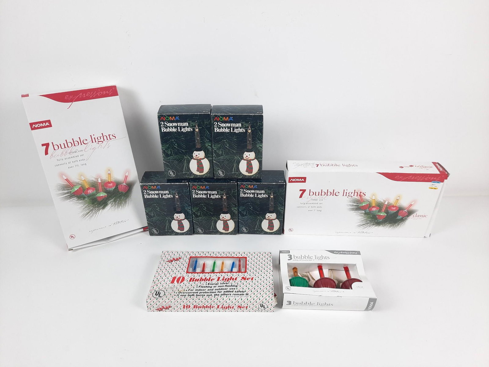 9 Bubble Lights incl Noma: Not examined outside of original boxes. LR IMPORTANT: Before bidding, please read the terms and conditions. When you registered for the auction you agreed to these terms and will be required to comply