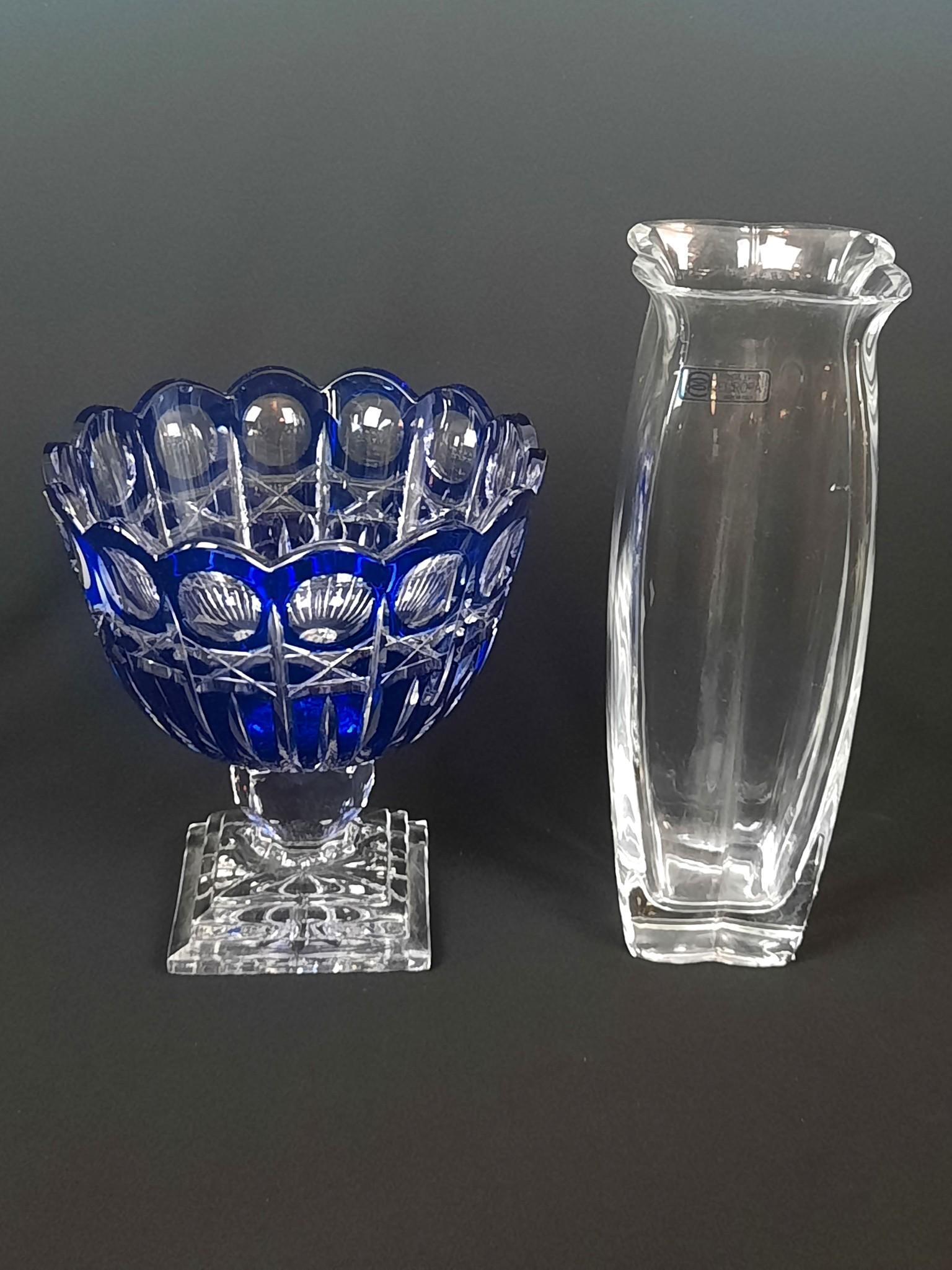 Cut to Clear Bohemian Compote and Cristalleria Vase (1 of 3)