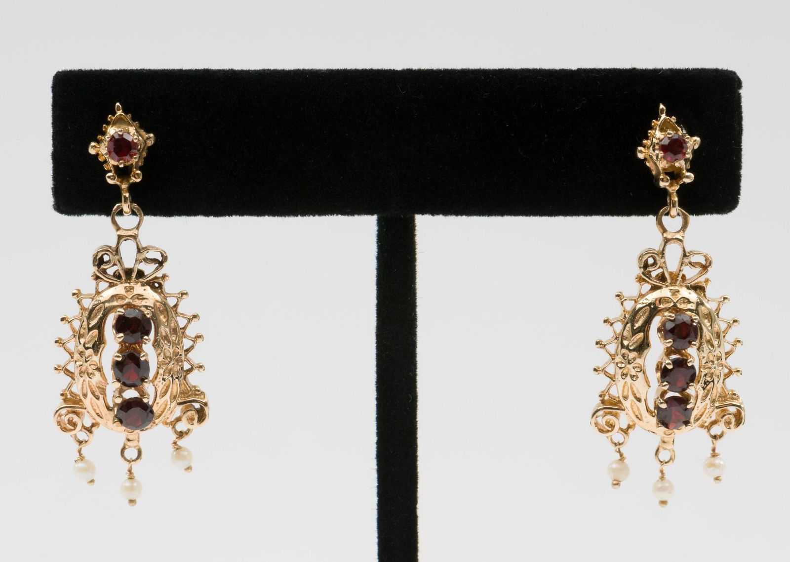 14K Gold, Garnet & Seed Pearl Drop Earrings (1 of 4)