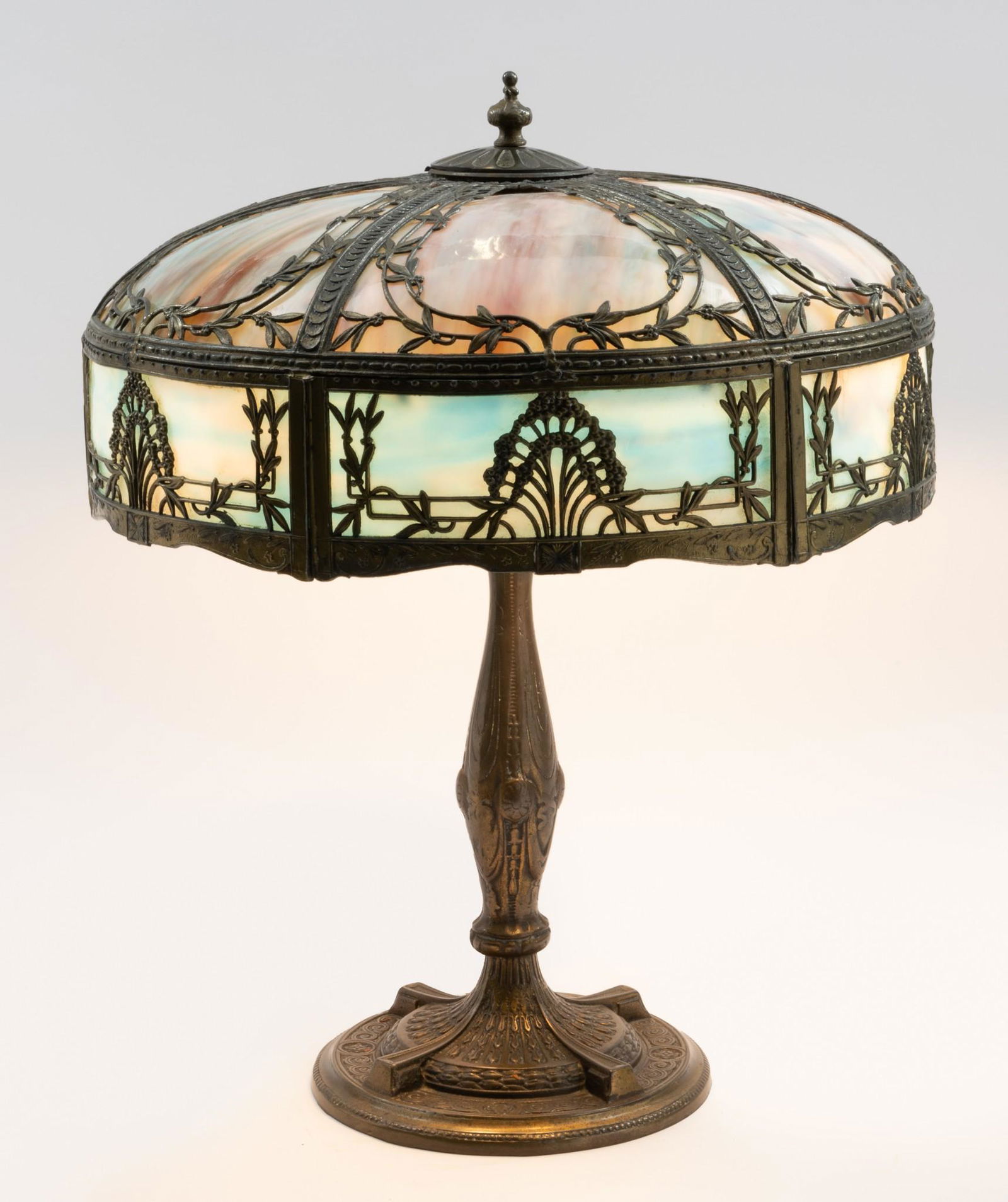 Antique 12 Panel Slag Glass Lamp (1 of 9)