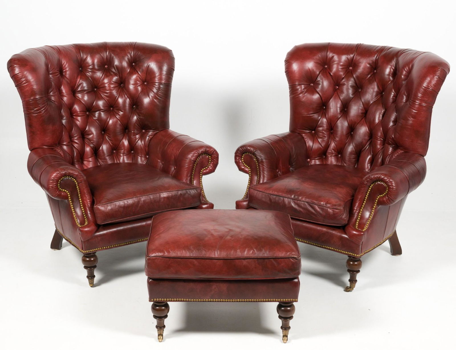 Pair of Connoisseur by E.J. Victor Kensington Wing Chairs with Ottoman (1 of 11)