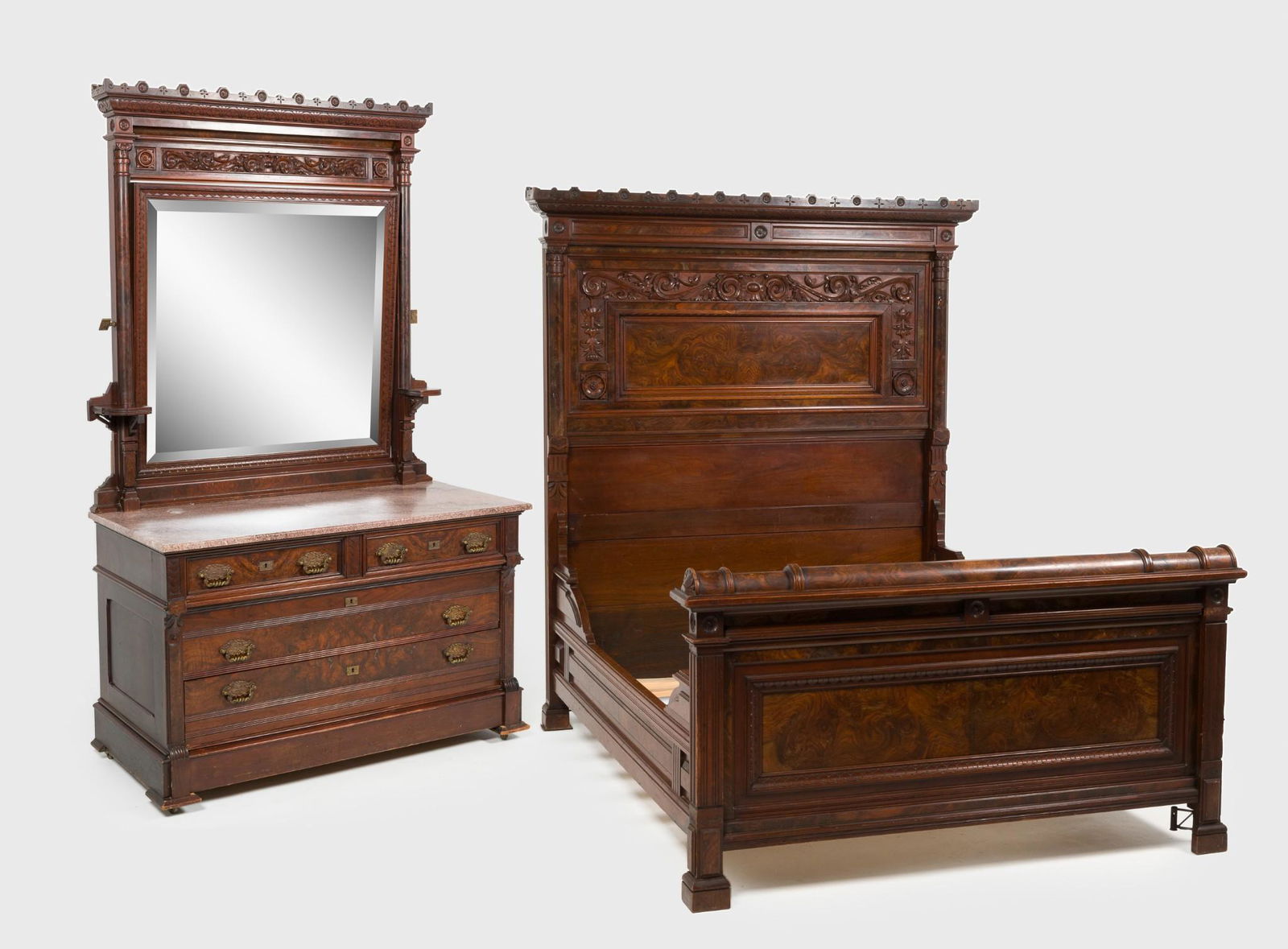 Victorian Eastlake Bed & Dresser w/ Mirror (1 of 20)