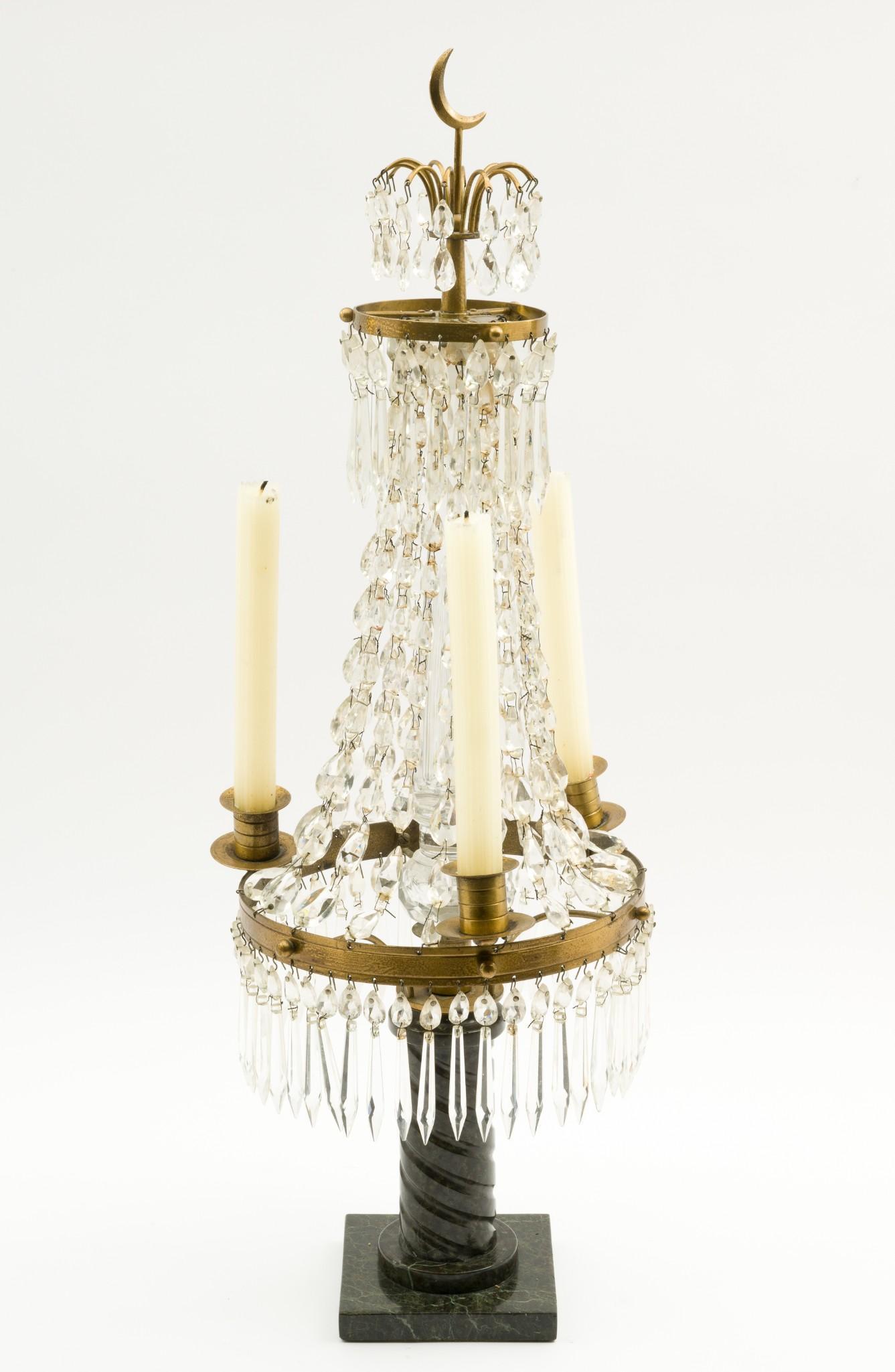 19th Century Marble, Prism, and Gilt Brass 3 Light Candleholder (1 of 5)
