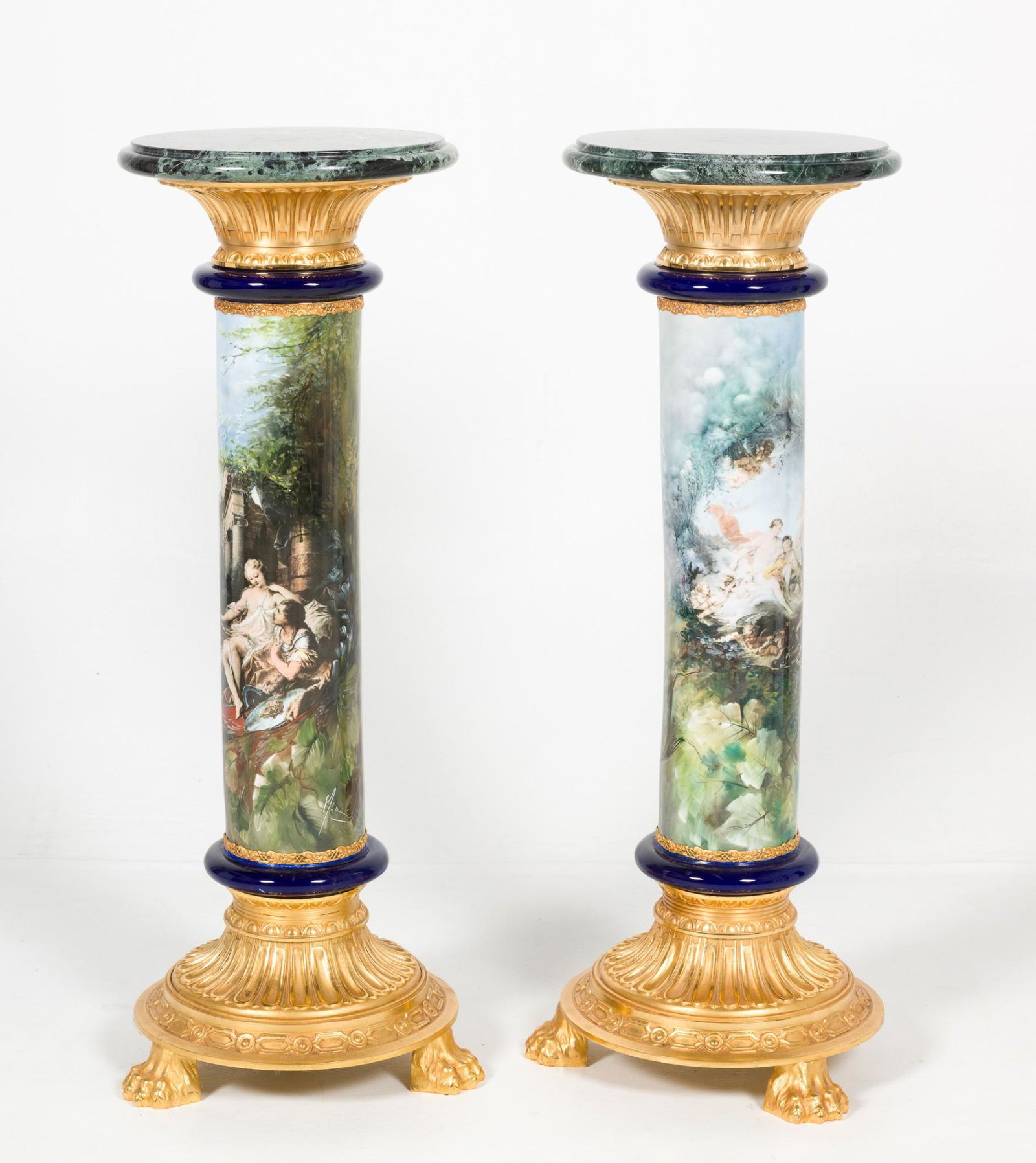 Pair of Hand Painted Tiche Porcelain Marble Top Pedestals (1 of 9)