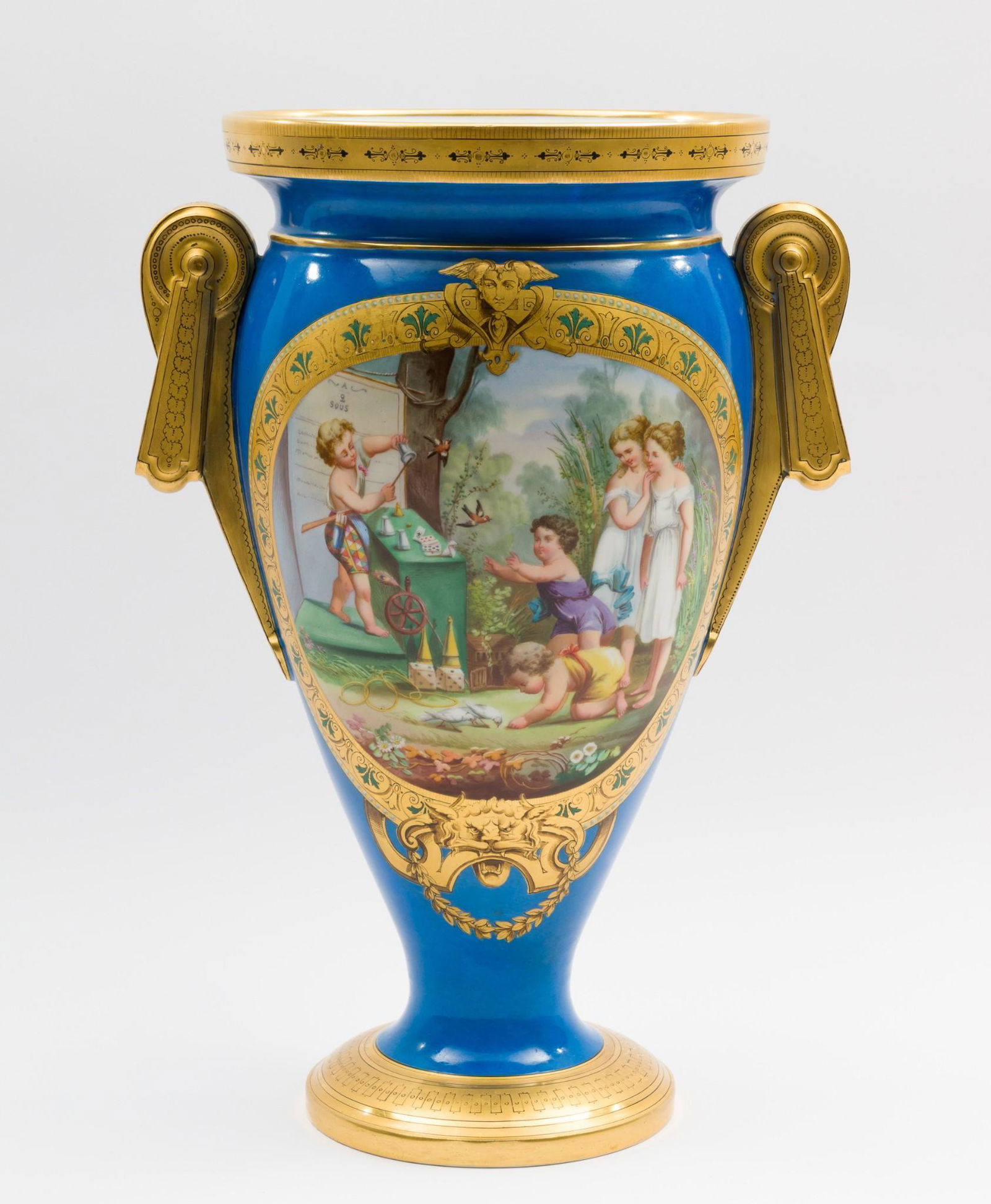 Hand Painted Porcelain Vase with Scene of Children Performing Magic (1 of 8)