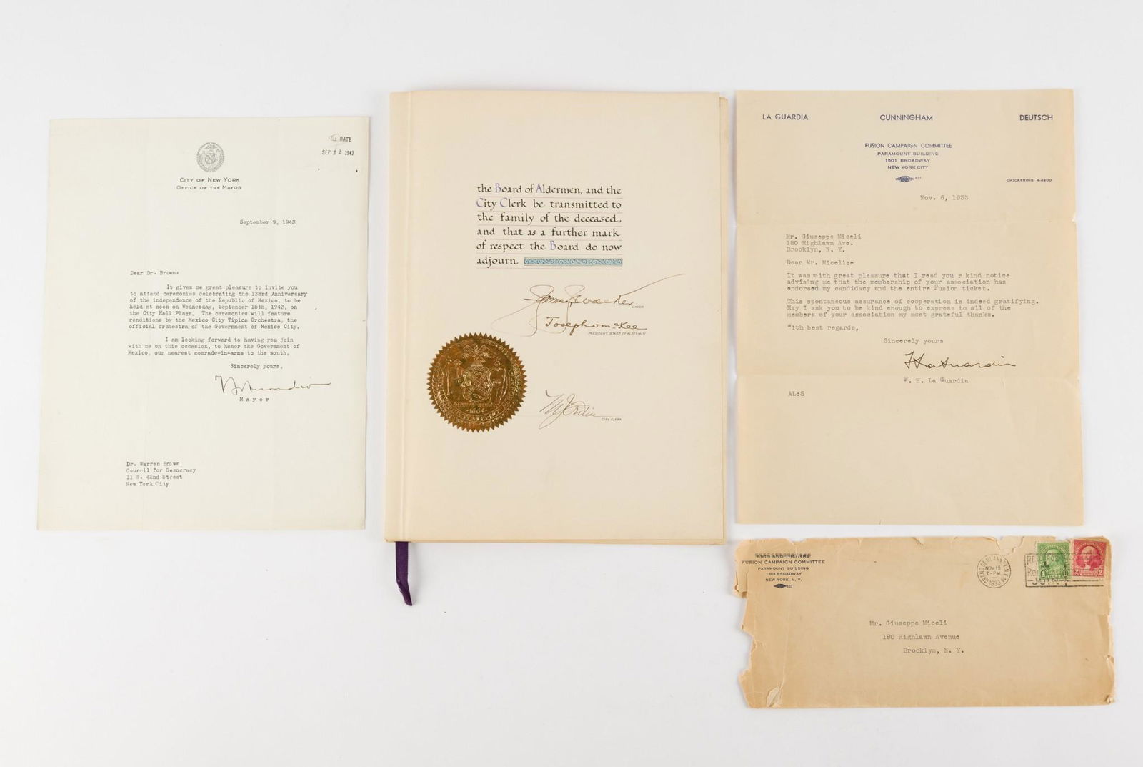 3 NYC Mayoral Signed Articles Incl. La Guardia (1 of 9)