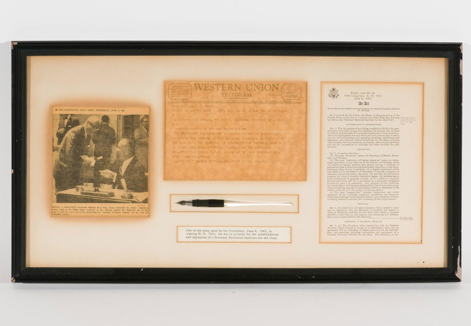 President Johnson Pen Used to Signe H.R. 7031 & 2 Photographs (1 of 12)