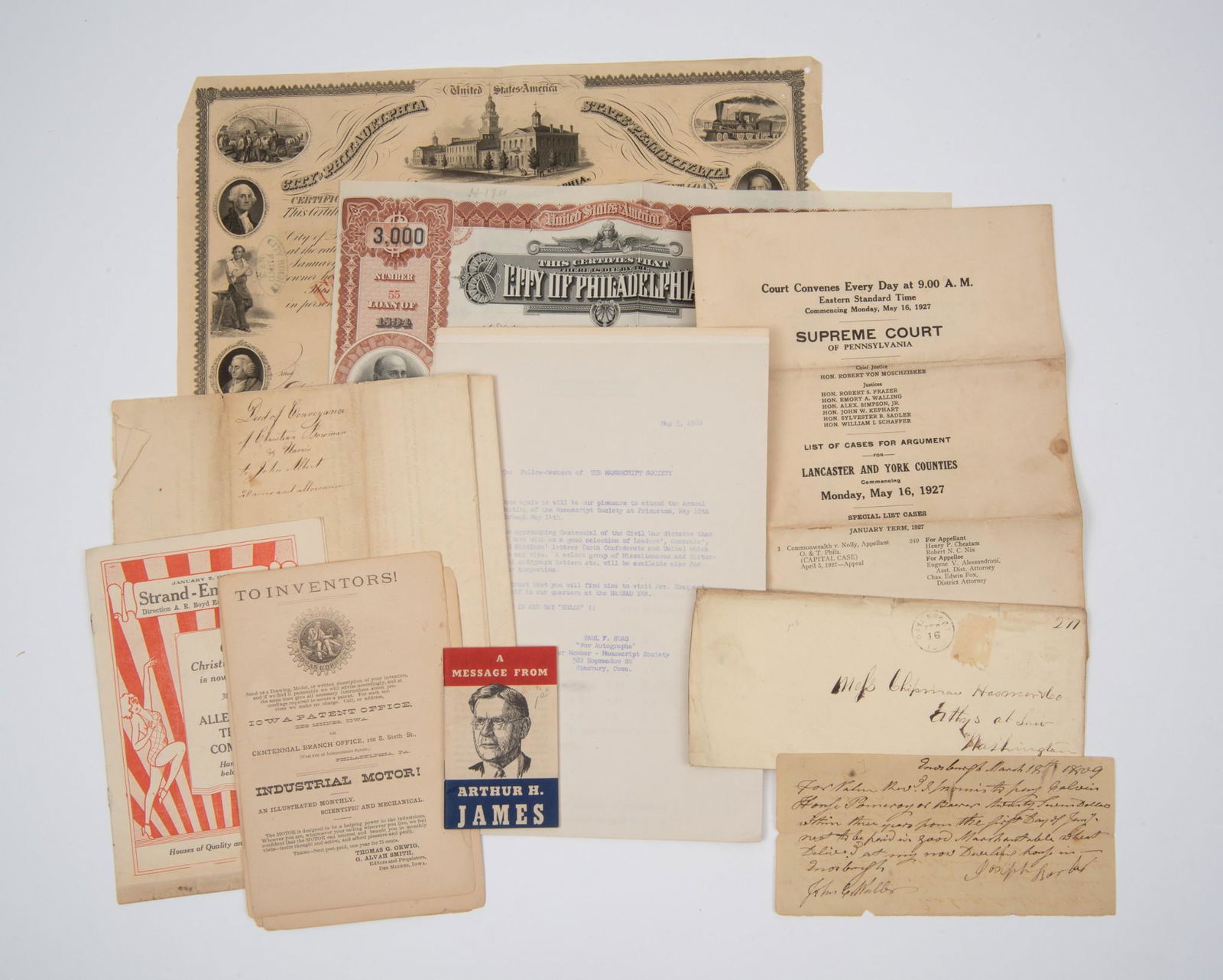 Group of PA Documents Incl Philadelphia City Loans (1 of 6)