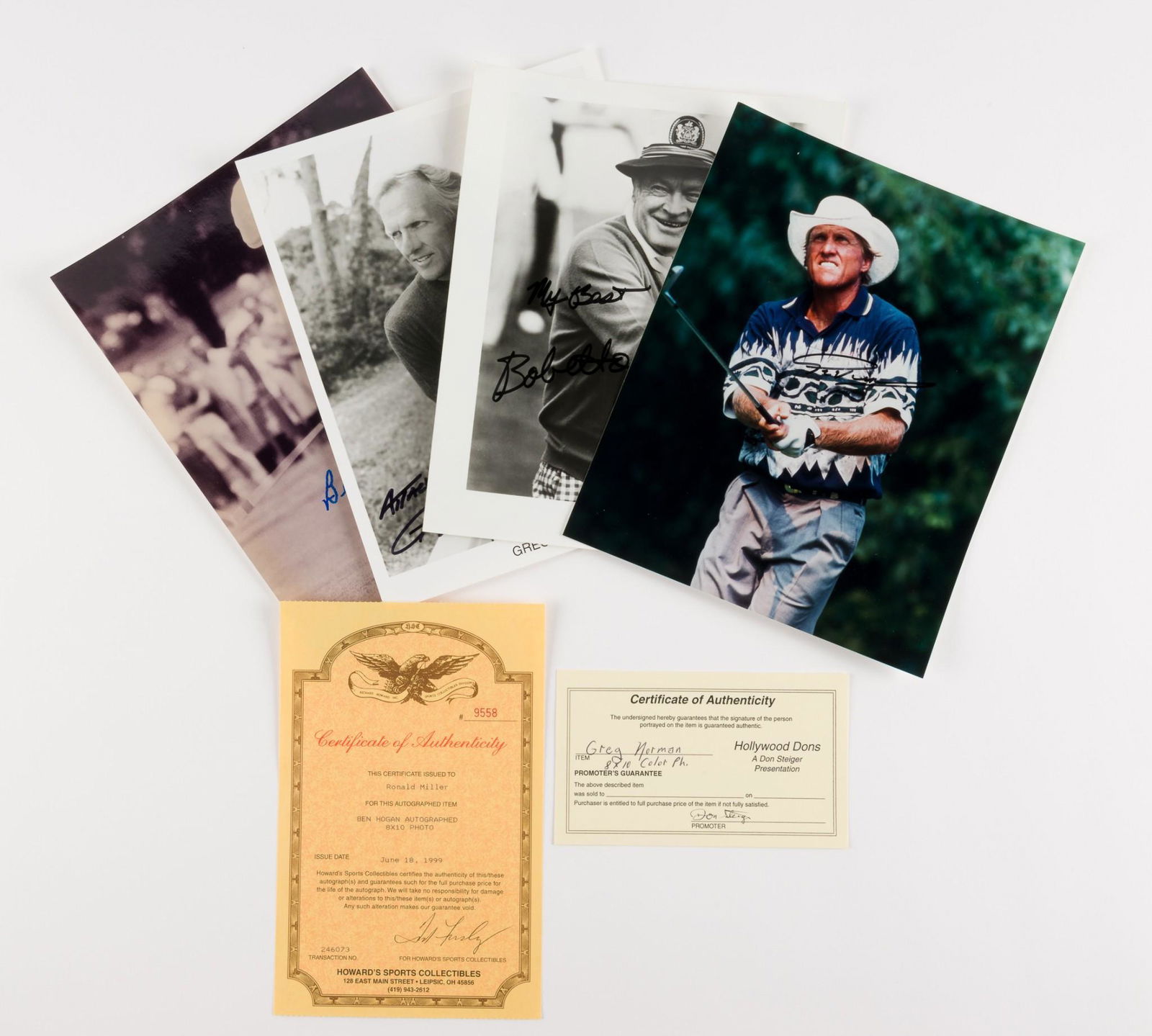 4 Autographed Golf Photos incl Greg Norman, Ben Hogan, Bob Hope (1 of 7)