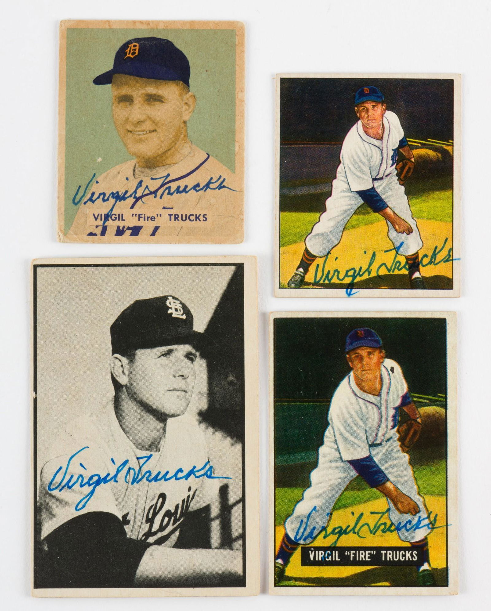 4 Autographed Virgil Trucks Cards Incl 1949 Bowman (1 of 9)