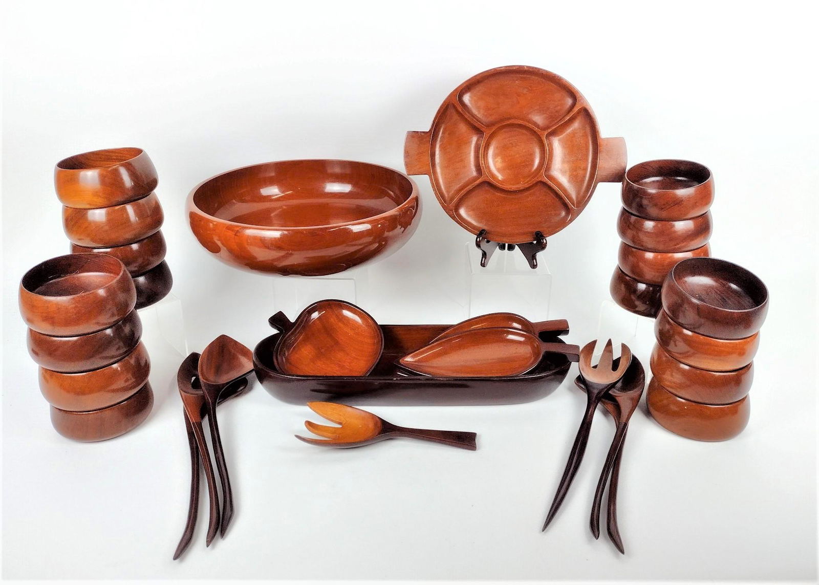 29 Pc Haitian Wooden Salad Set and Serving Trays (1 of 2)