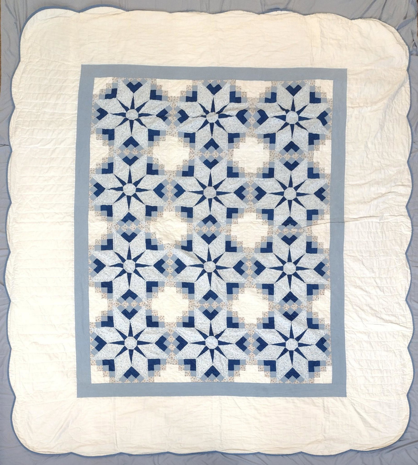 Patchwork Quilt: 93" wide X 107-1/2" long. MEG IMPORTANT: Before bidding, please read the terms and conditions. When you registered for the auction you agreed to these terms and will be required to comply with them.