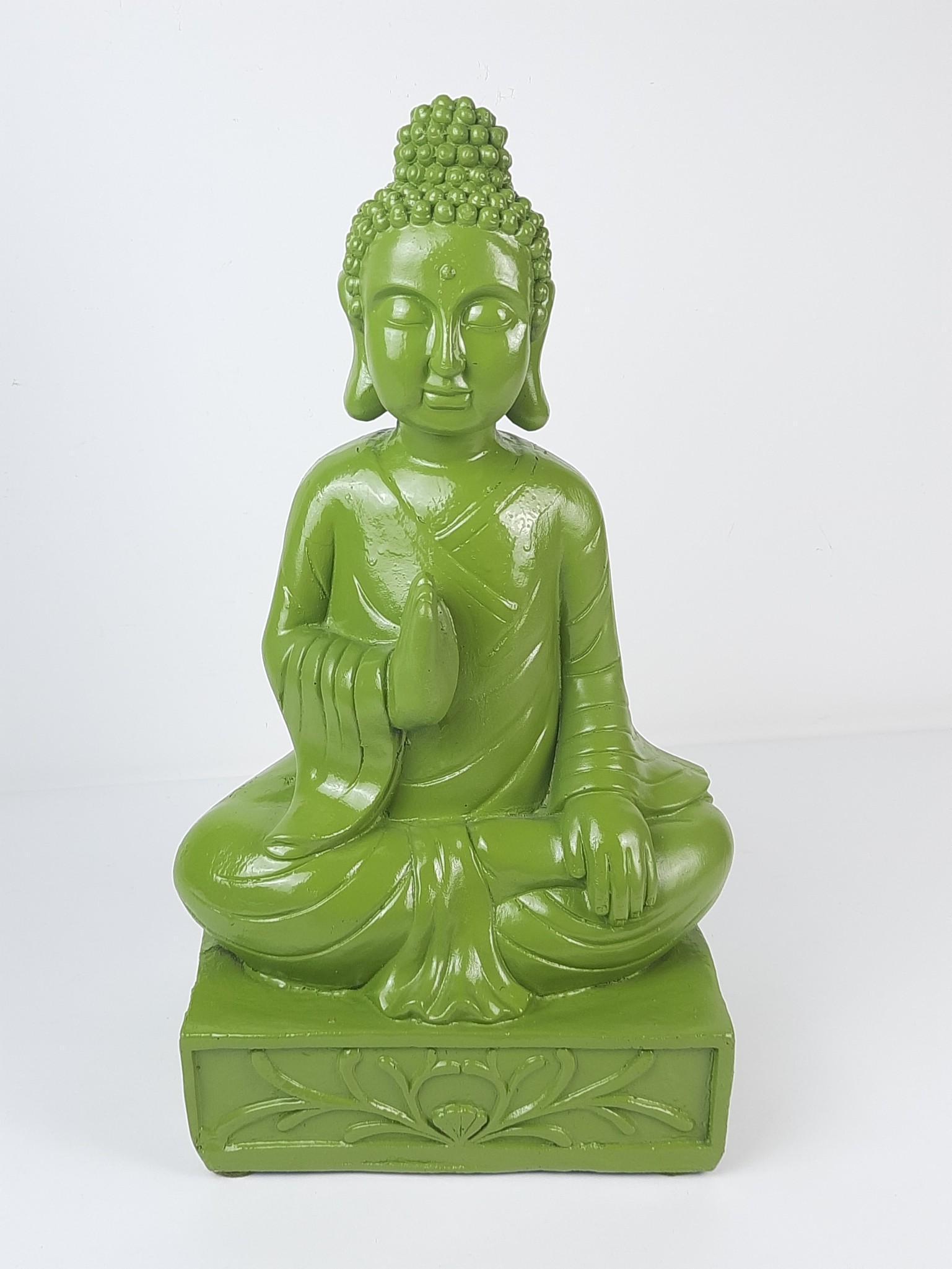 20-3/4" Green Buddha Sculpture: Made of ceramic. 11-3/4" wide x 8" deep x 20-3/4" high. LR IMPORTANT: Before bidding, please read the terms and conditions. When you registered for the auction you agreed to these terms and will be re