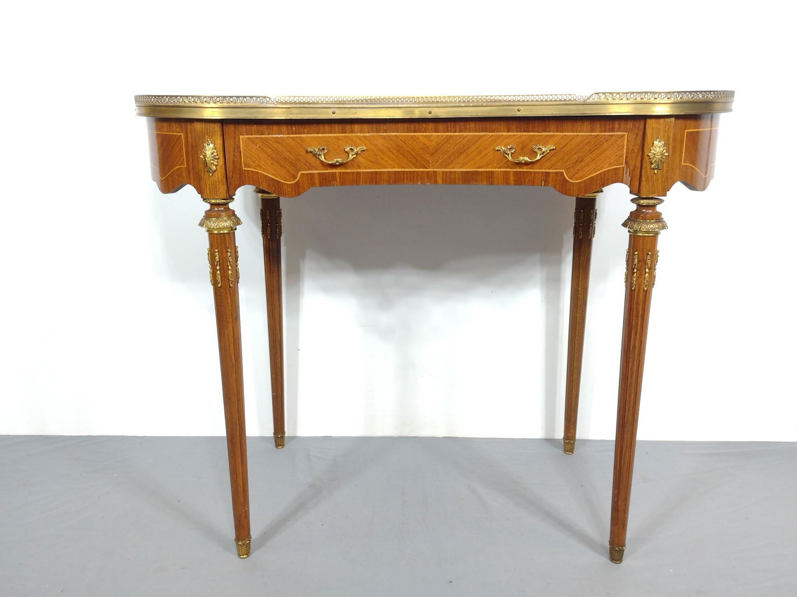 Inlaid Single Drawer Desk with Brass Gallery (1 of 7)