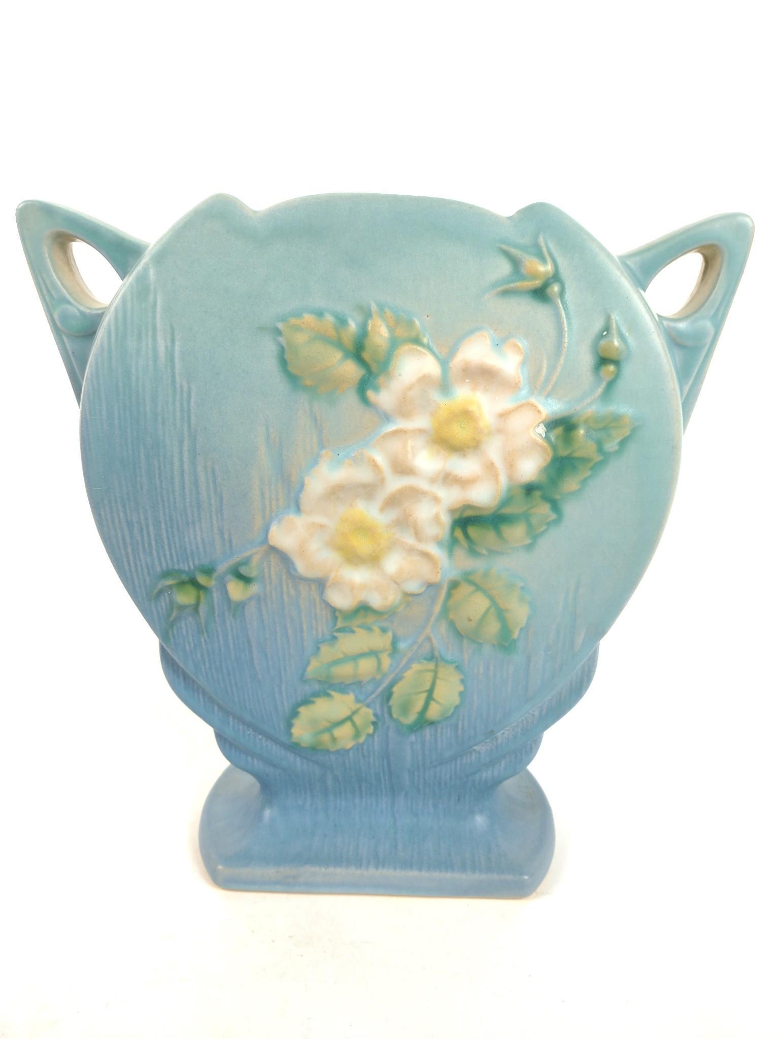 8-1/2" Roseville White Rose Vase (1 of 3)