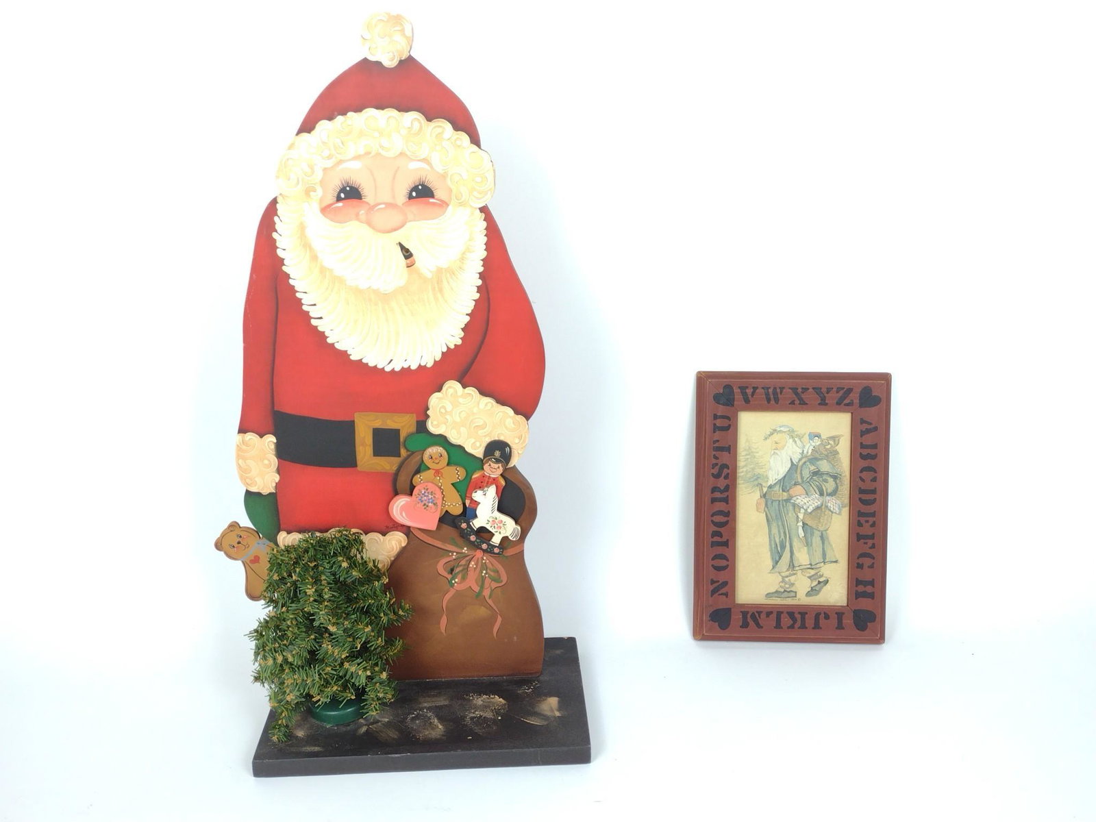 2 Wooden Santa Decorations Incl Marlene Coble: Also includes unsigned Santa And Bear Sculpture. 11-3/4" to 25-1/4" high. MG. IMPORTANT: Before bidding, please read the terms and conditions. When you registered for the auction you agreed to these t