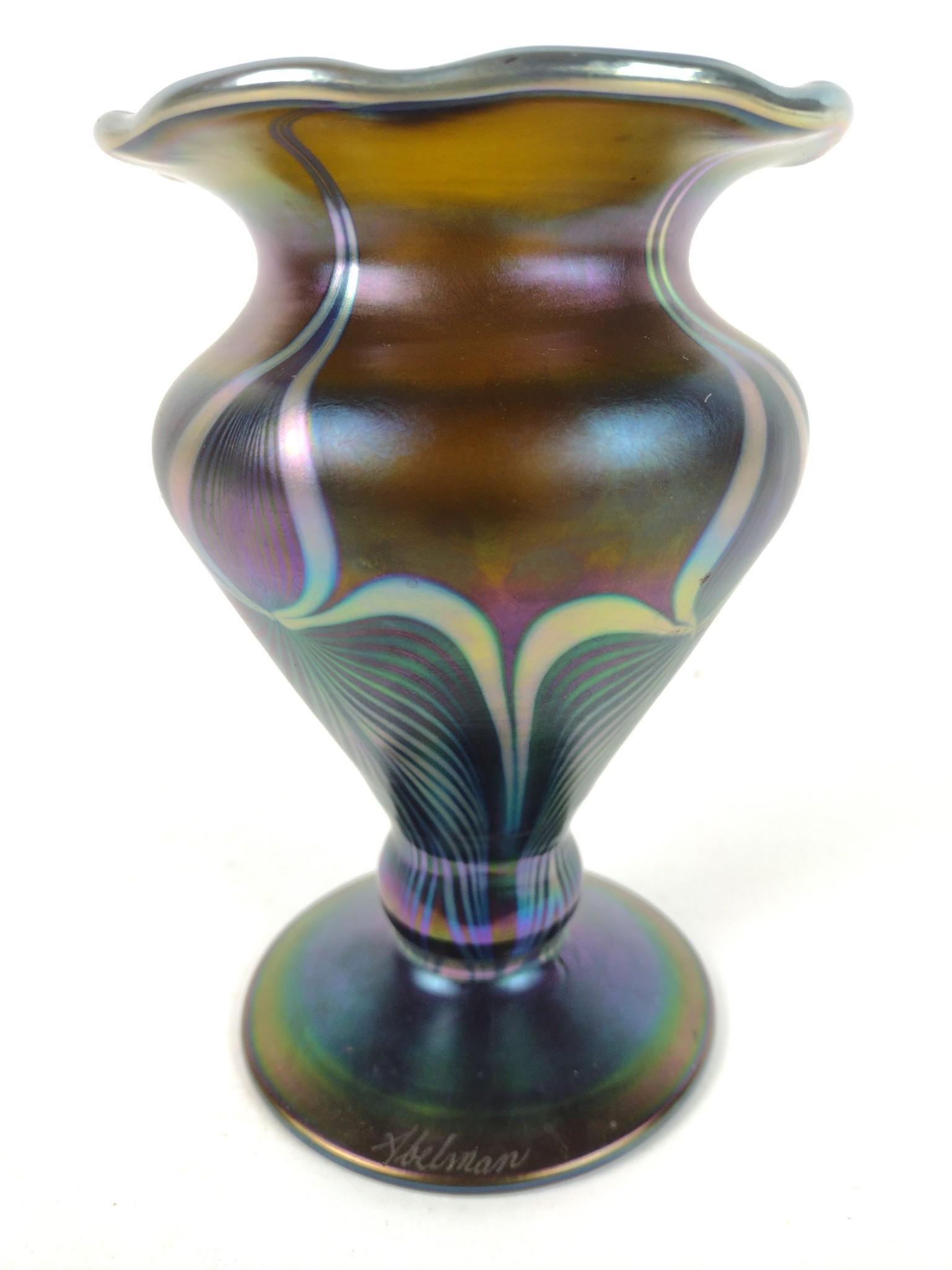 1979 Stuart Abelman Favrile Feather Pull Vase (1 of 4)