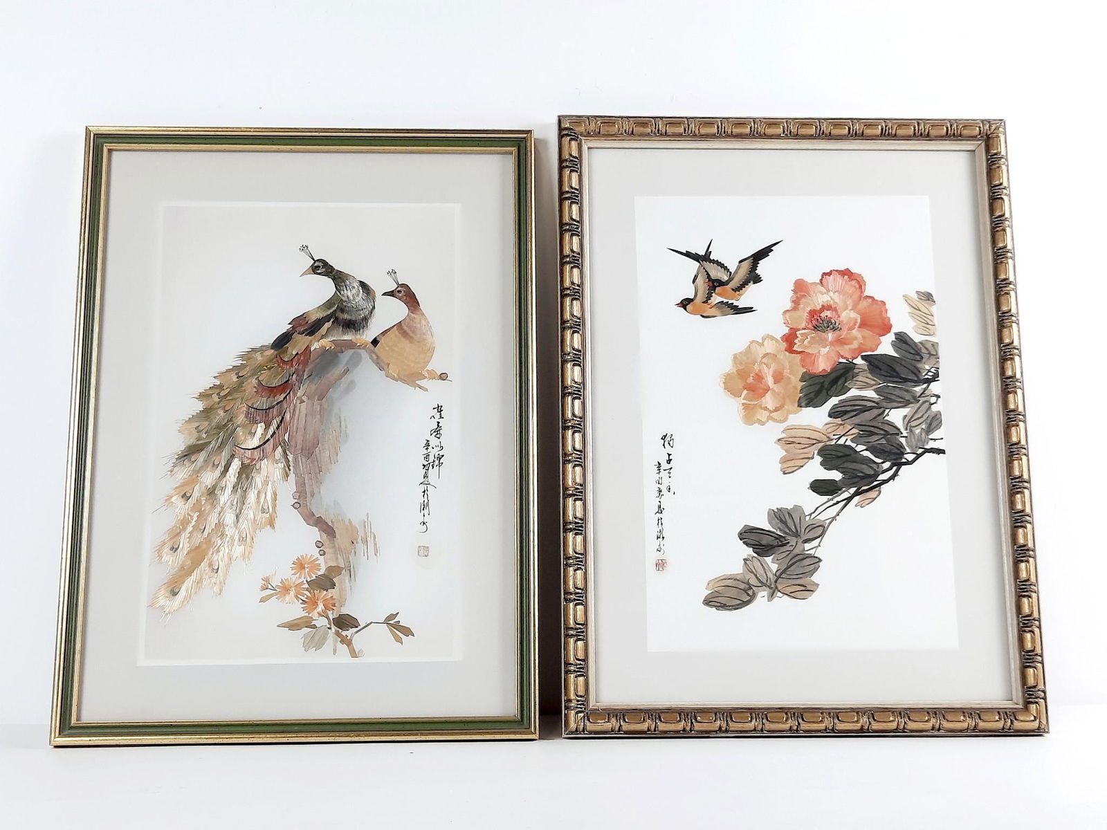 2 Pcs Asian Flower and Bird Feather Art (1 of 4)