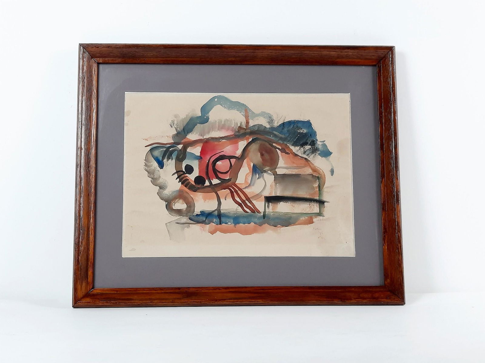 Karl Gasslander Abstract Watercolor: Dated 1935. Overall with frame 18" wide x 22" wide. LR IMPORTANT: Before bidding, please read the terms and conditions. When you registered for the auction you agreed to these terms and will be requir