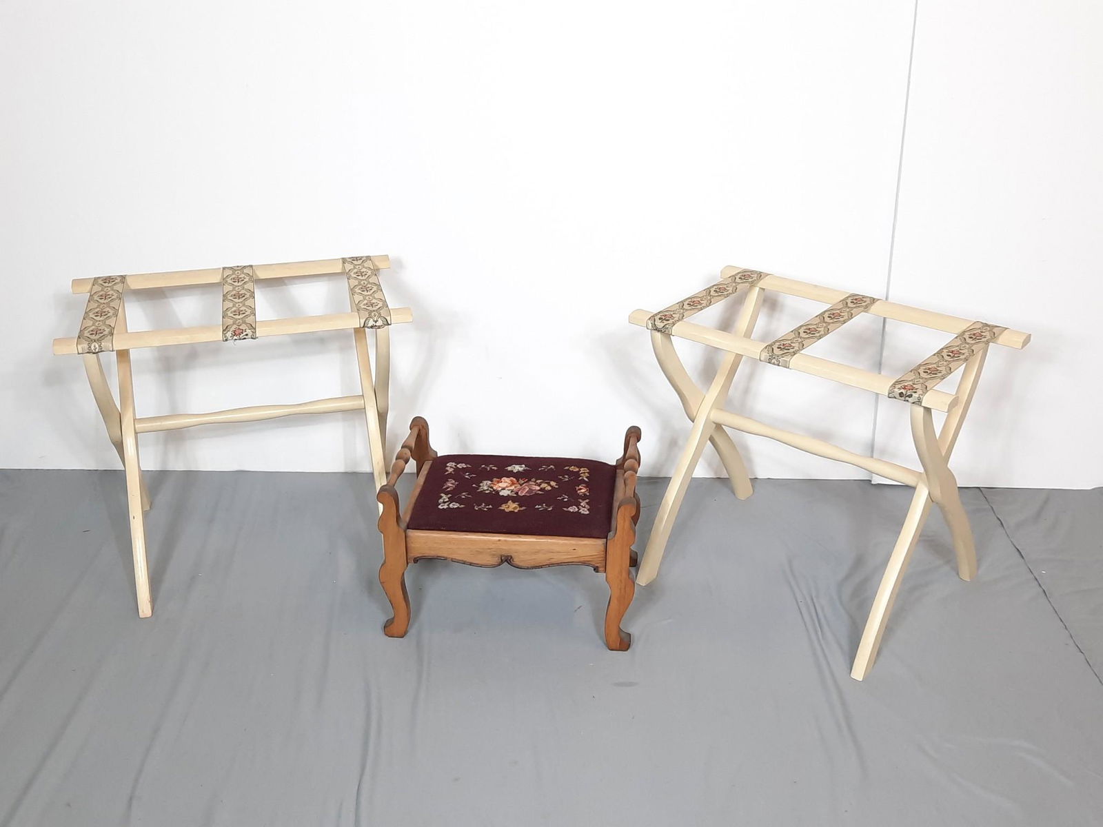 2 Luggage Racks and Needlepoint Foot Stool (1 of 2)