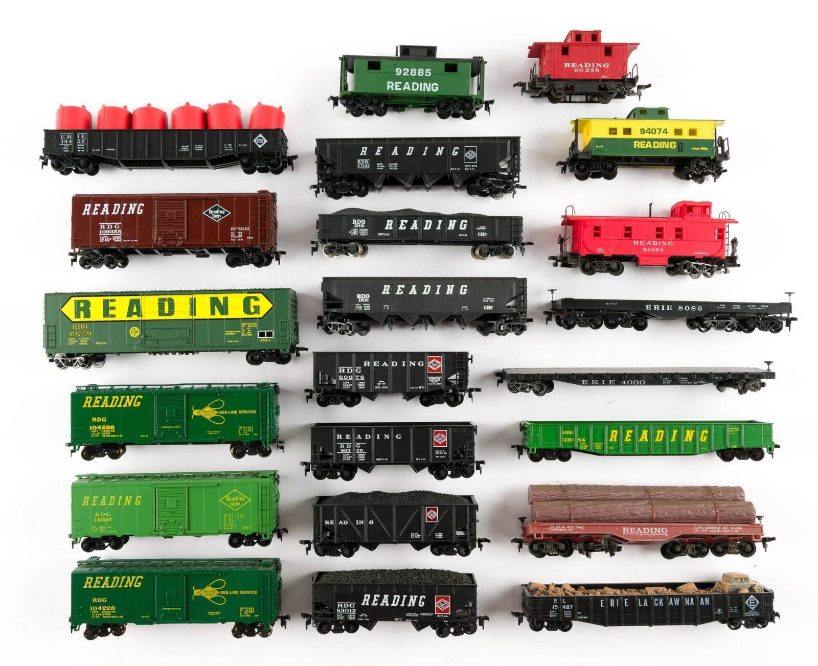 21 HO Reading And Erie Rolling Stock Incl Athearn: Includes Athearn #05103 Erie box car with original box. Also includes hoppers, cabooses, and flat cars. All have been run. JB IMPORTANT: Before bidding, please read the terms and conditions. When you 