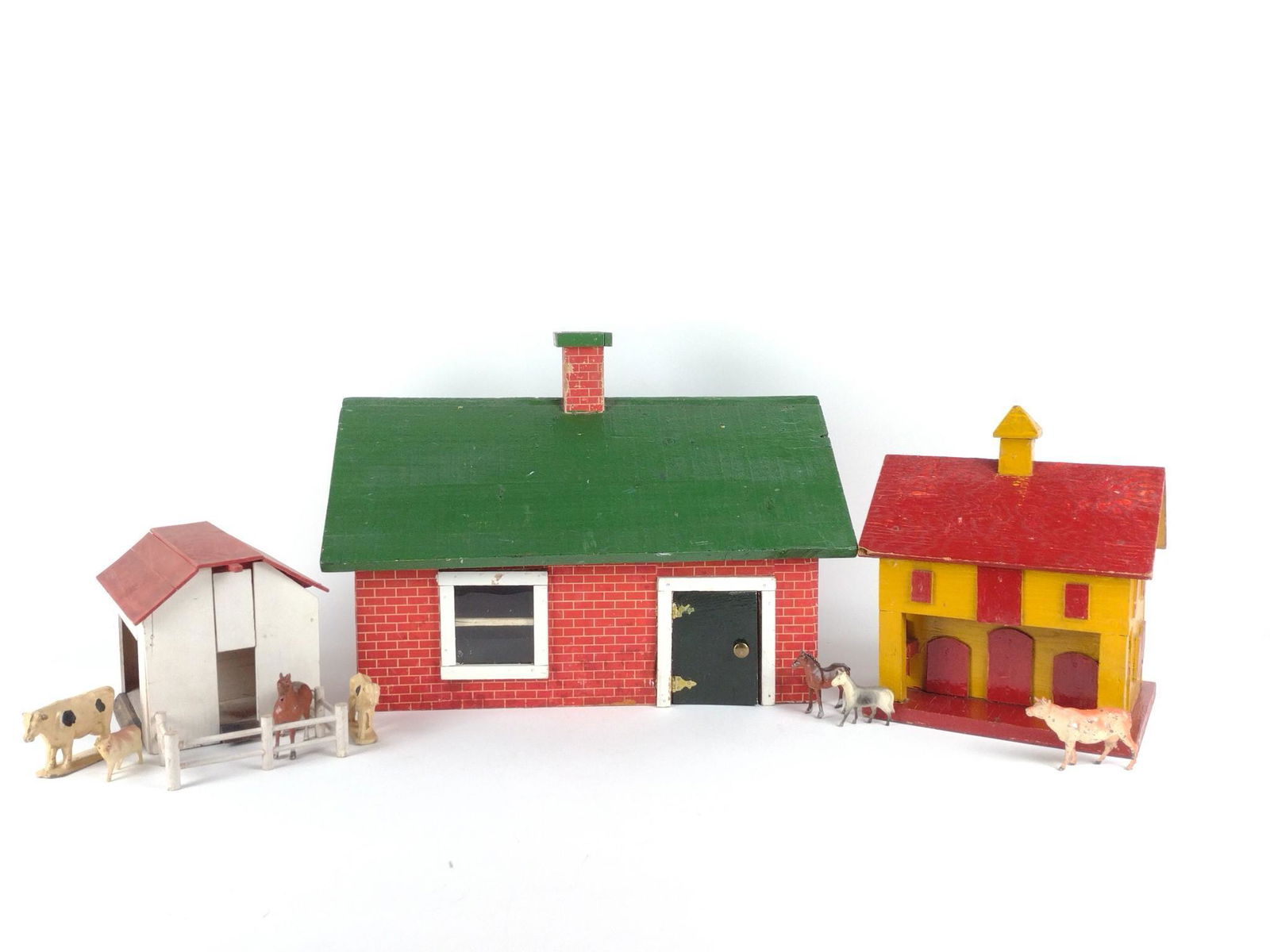3 Handmade & Painted Wooden Farm Houses w/Animal Figures (1 of 13)