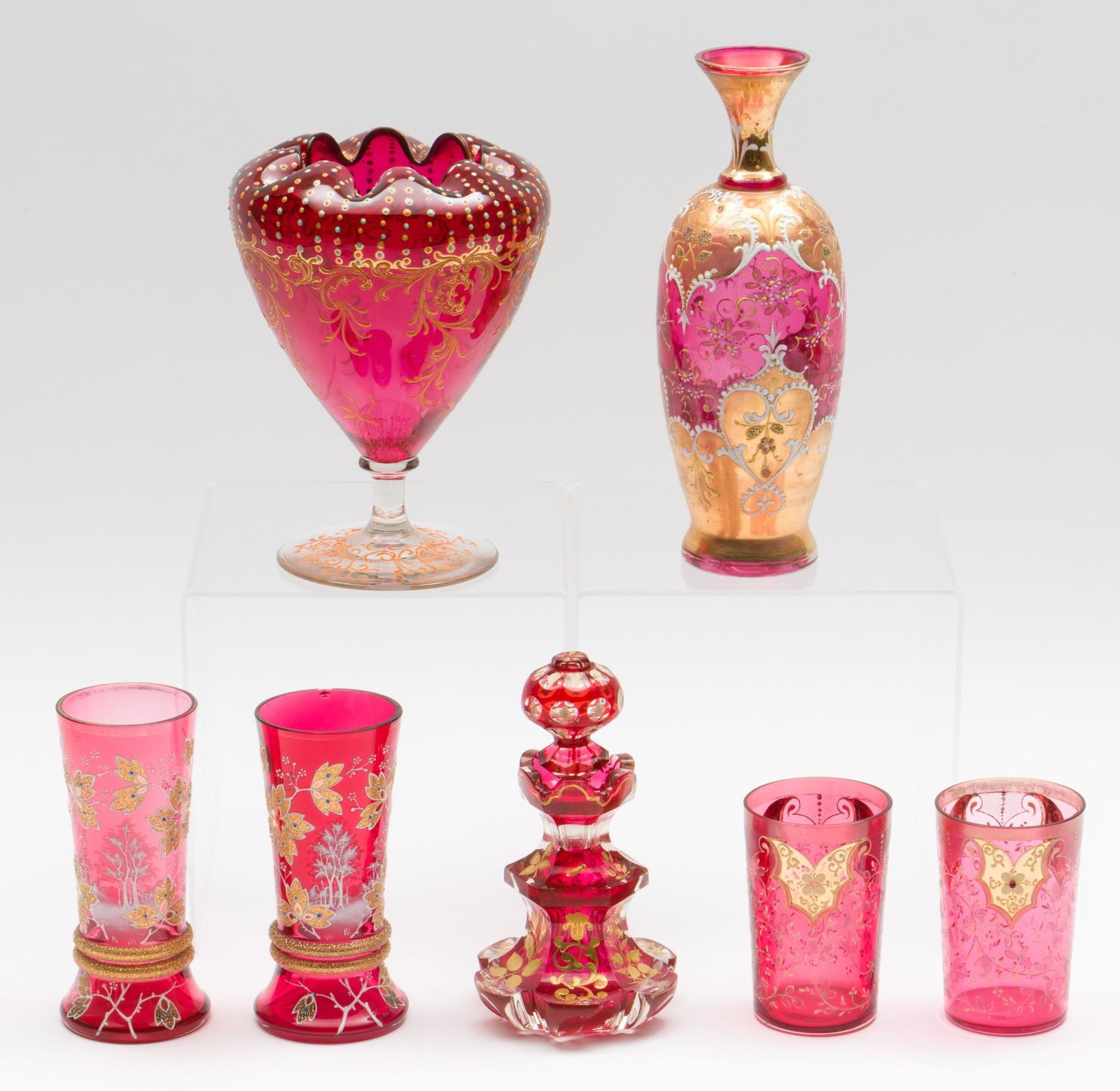 7 Pcs Moser Cranberry Glass (1 of 17)