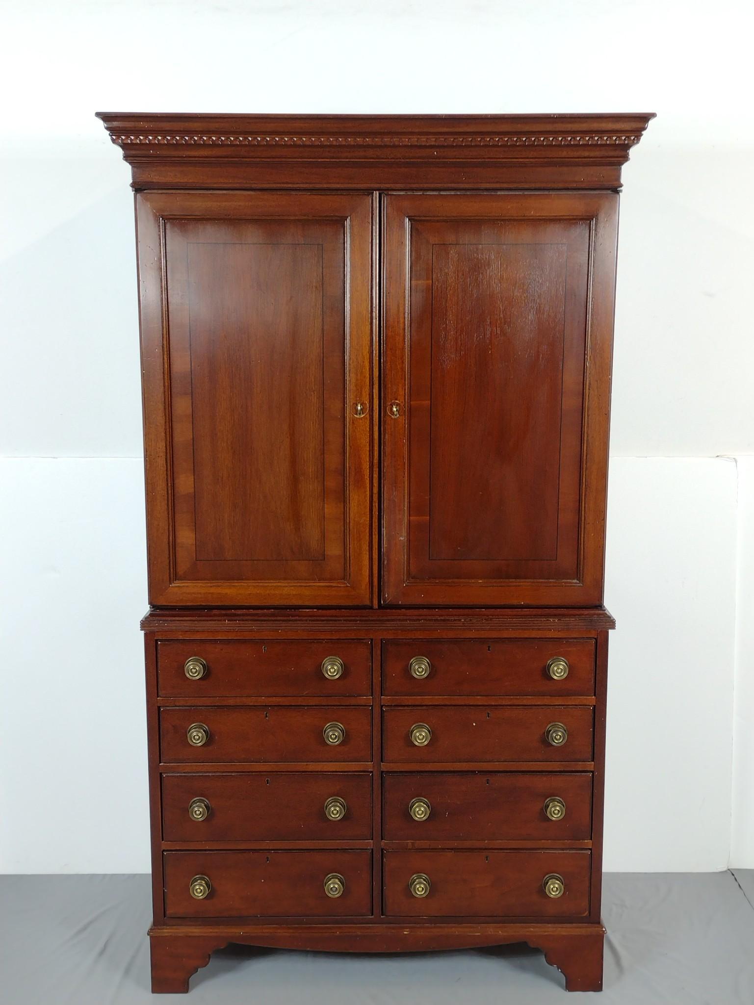 Lexington Palmer Home Collection Bedroom Cabinet: 46" wide X 24" deep X 80" high. Has some light scratches. MG. IMPORTANT: Before bidding, please read the terms and conditions. When you registered for the auction you agreed to these terms and will be