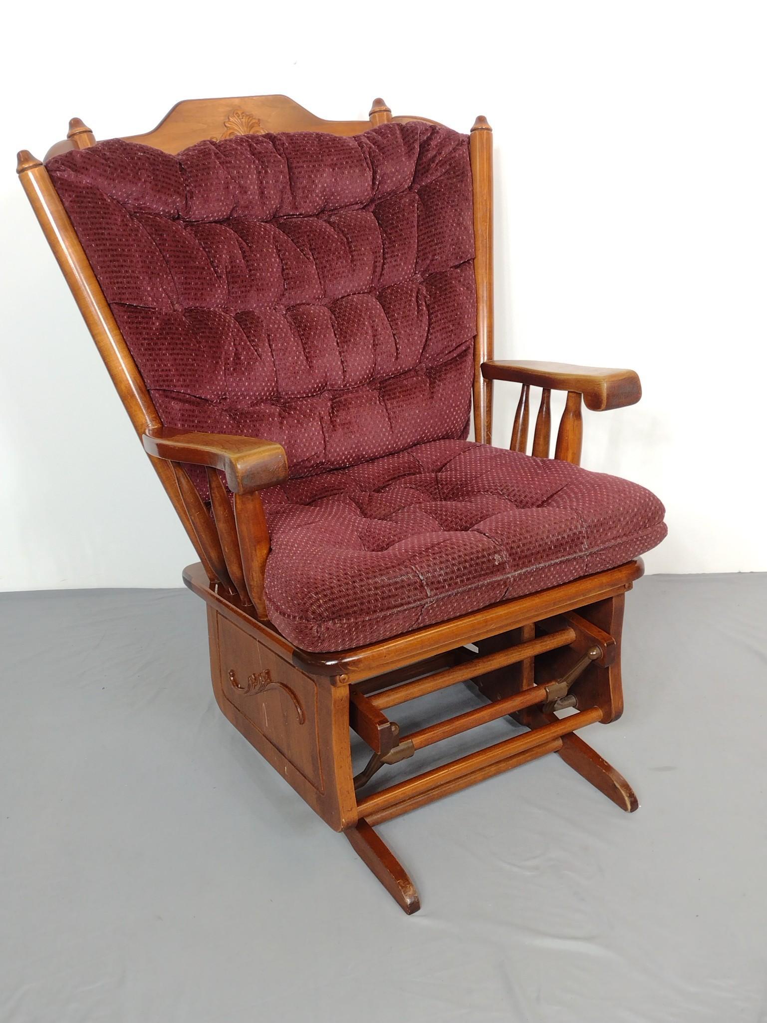 Platform Rocker: 34" wide X 30" deep X 41" high. Has some scratches. Also has some areas of discoloring. MG. IMPORTANT: Before bidding, please read the terms and conditions. When you registered for the auction you agr