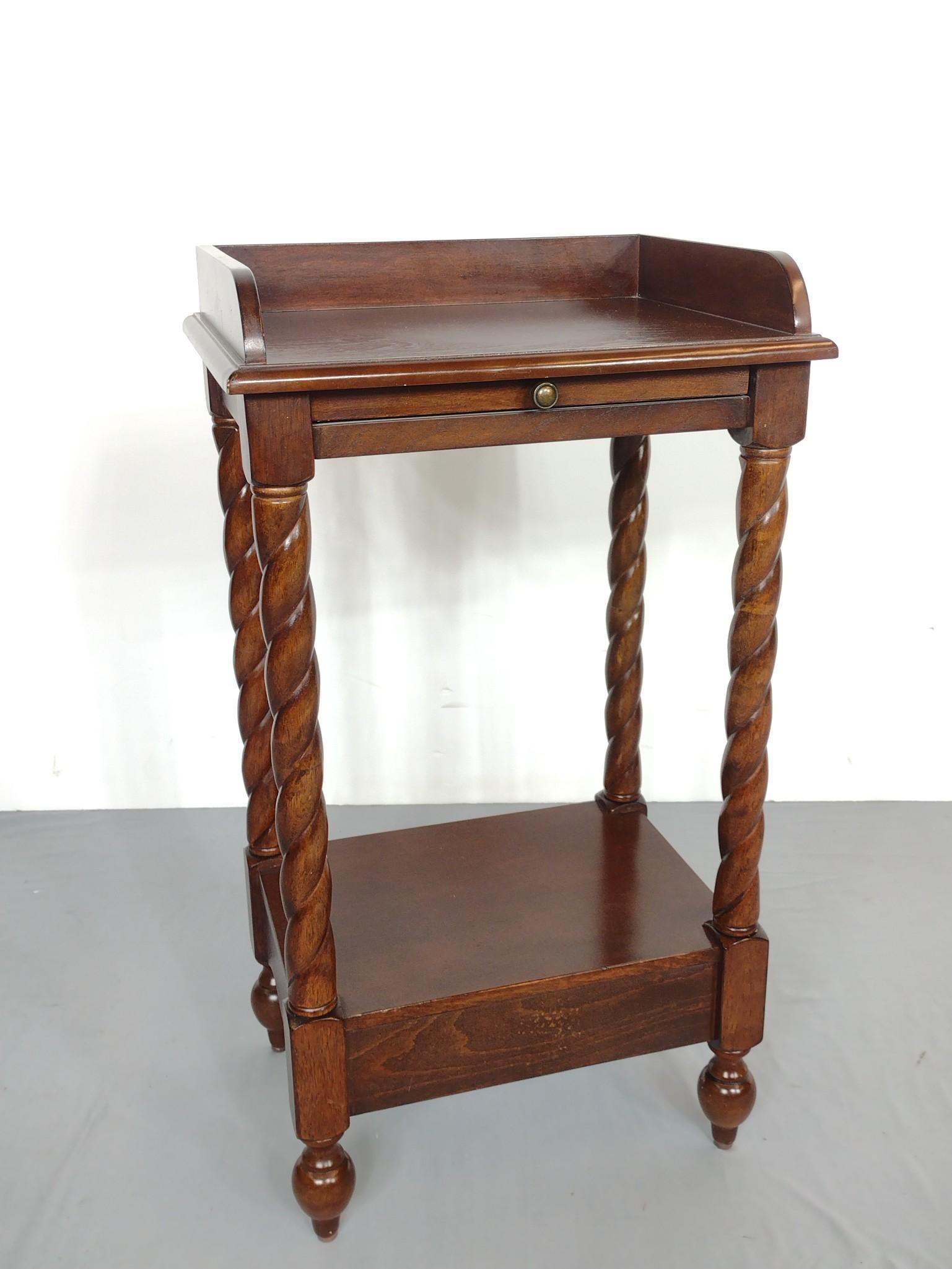 Powell Phone Table: 16" wide X 12" deep X 28-1/2" high. MG. IMPORTANT: Before bidding, please read the terms and conditions. When you registered for the auction you agreed to these terms and will be required to comply wi